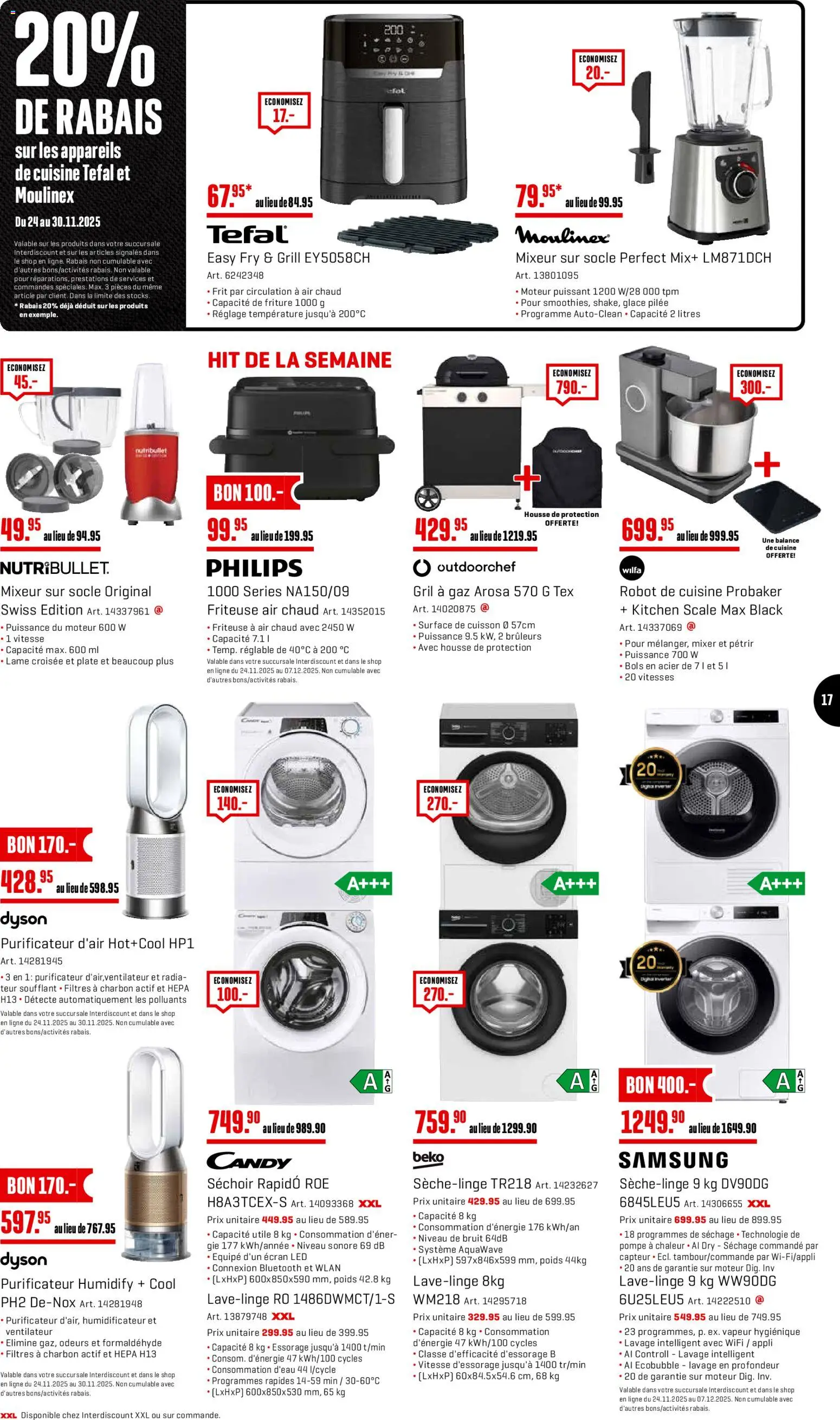 Interdiscount Black Friday FR – gültig ab 24.11.2025 | Seite: 17 | Produkte: Friteuse, Mixer, Philips, Dyson
