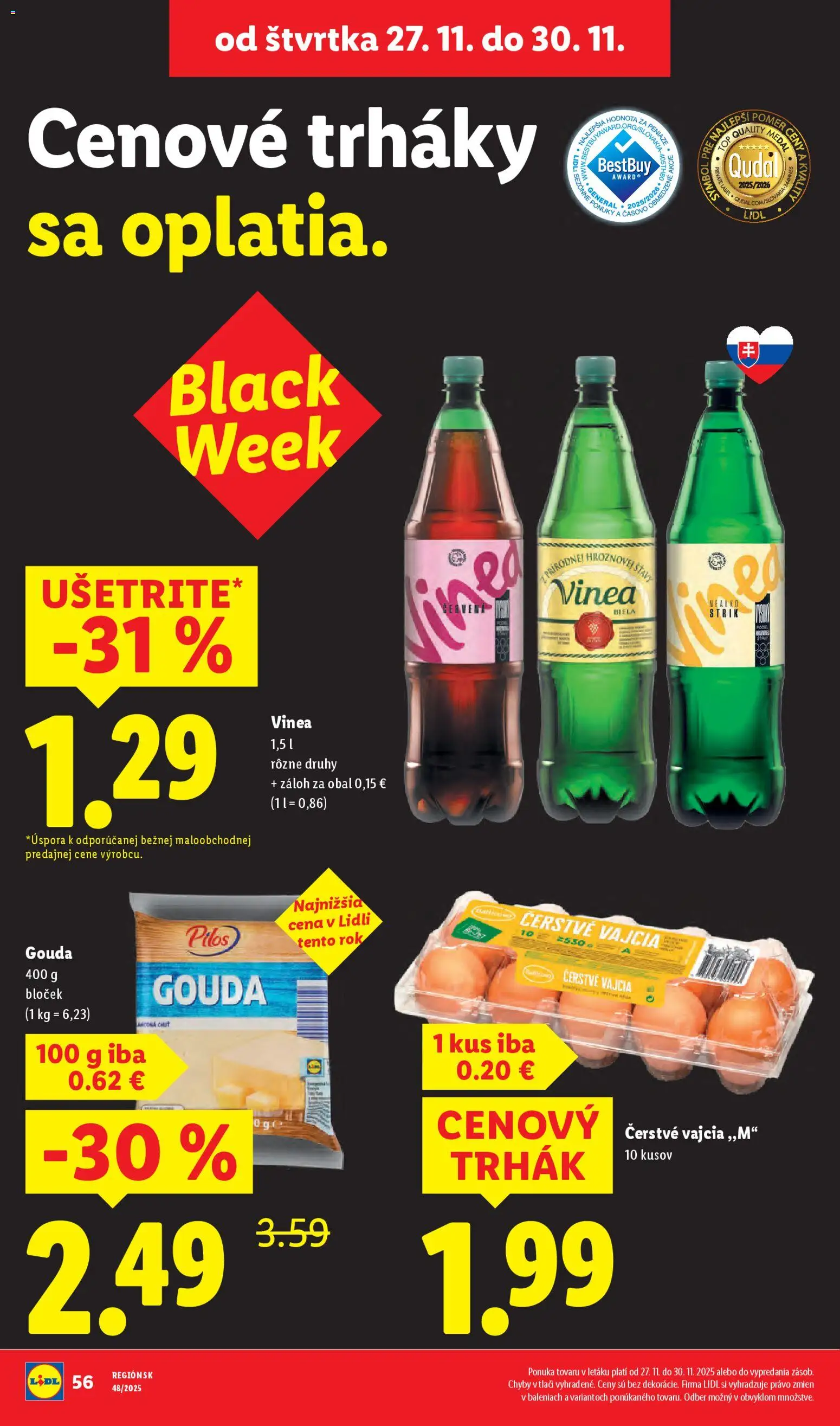 Nové Lidl akcie – leták je platný od 27.11.2025 | Strana: 4 | Produkty: Vajcia, Gouda, Vinea