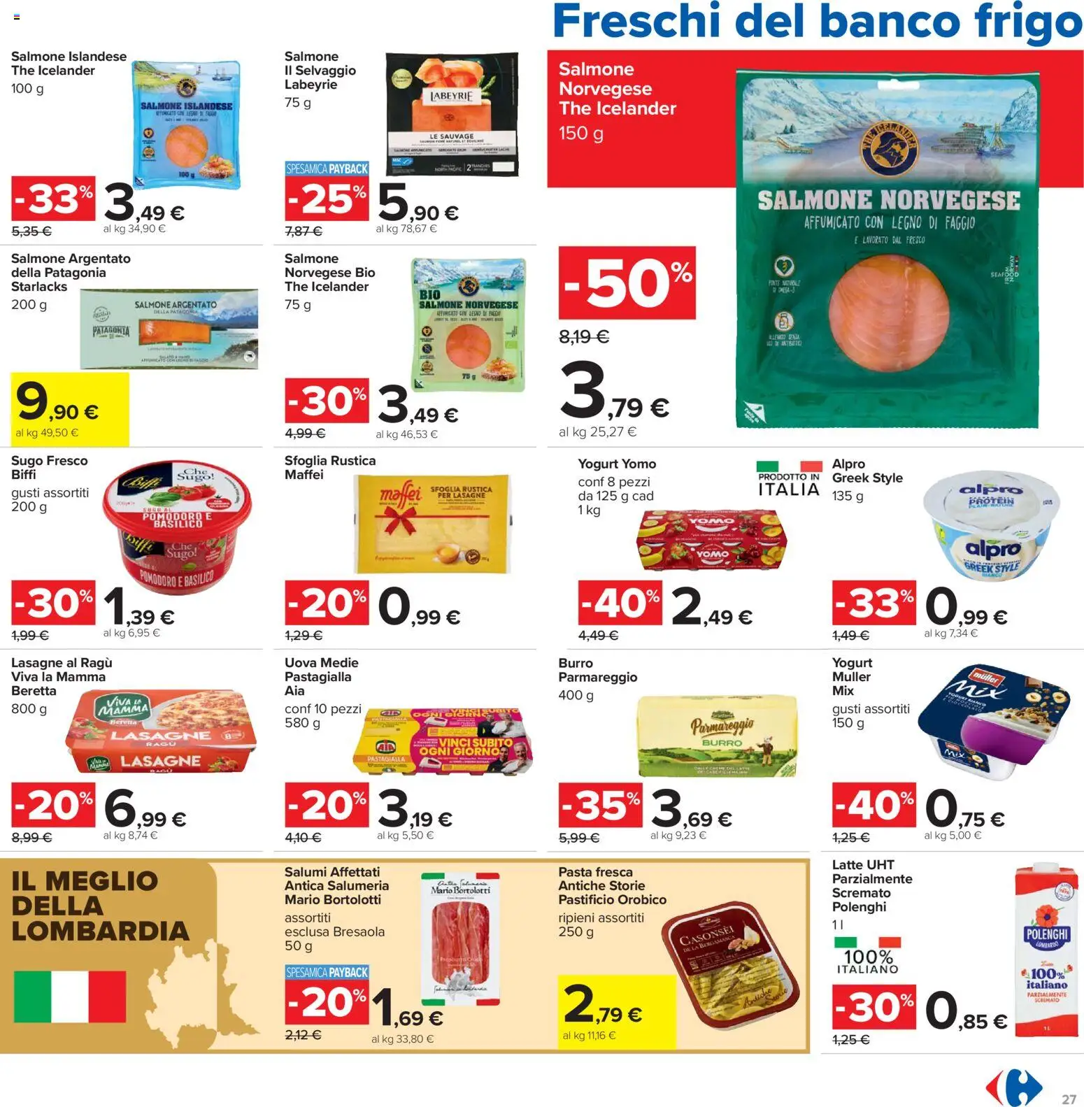 Volantino Carrefour del 24.03.2026 | Pagina: 27 | Prodotti: Pomodoro, Latte, The, Sugo