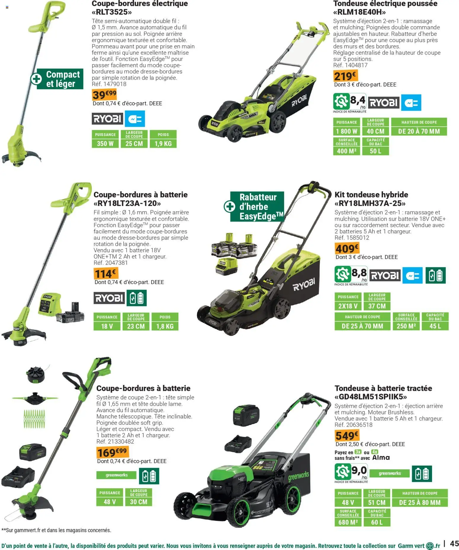 {H1} | Page: 45 | Produits: Tondeuse, Poignées, Prise, Batterie