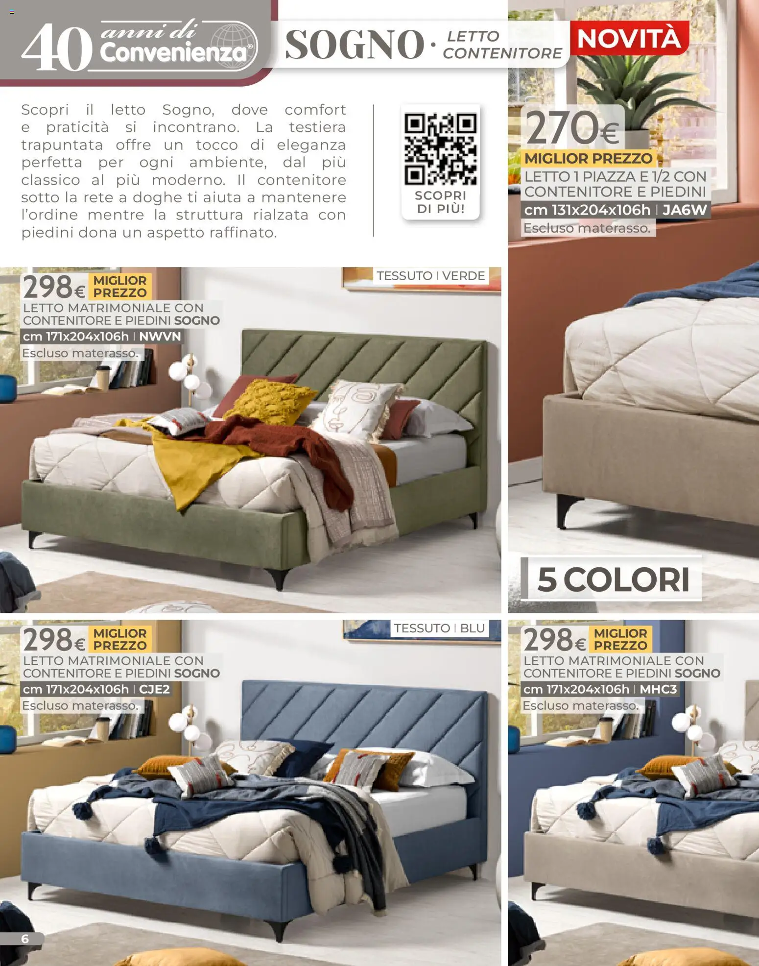 Volantino Mondo Convenienza del 04.01.2026 | Pagina: 6 | Prodotti: Letto matrimoniale, Contenitore, Letto