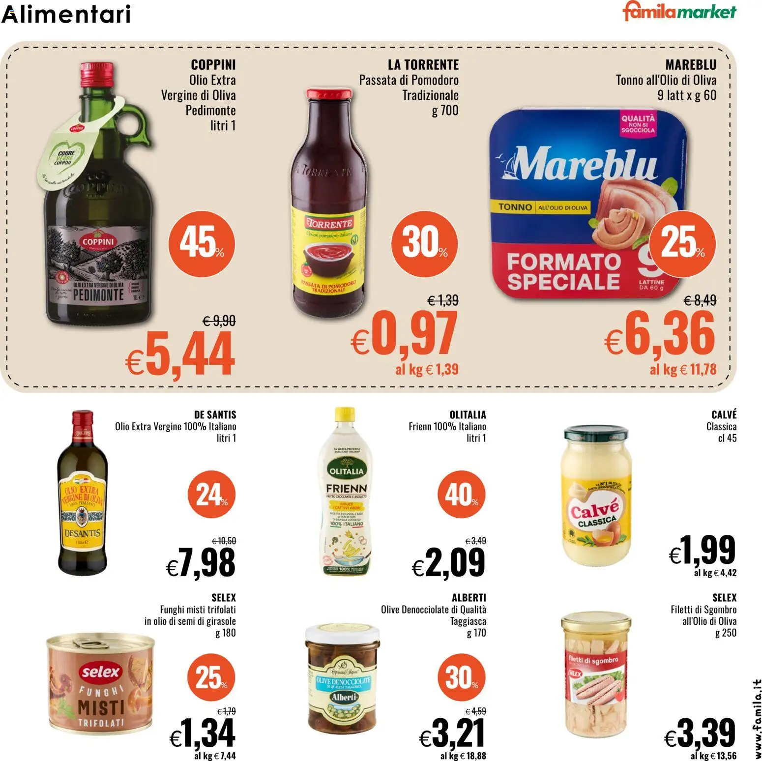 Volantino Famila del 16.03.2026 | Pagina: 15 | Prodotti: Pomodoro, Olive, Olio extra vergine, Olio di semi di girasole
