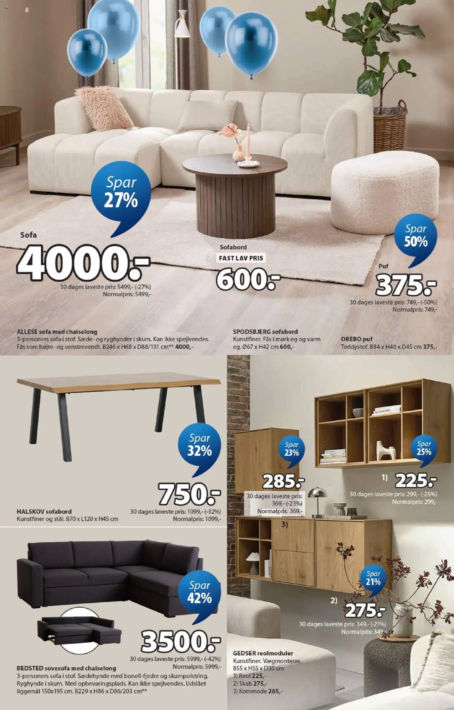 JYSK tilbudsavis – gyldig fra 27.03.2026 | Side: 8 | Produkter: Sofabord, Kommode, Sofa, Puf