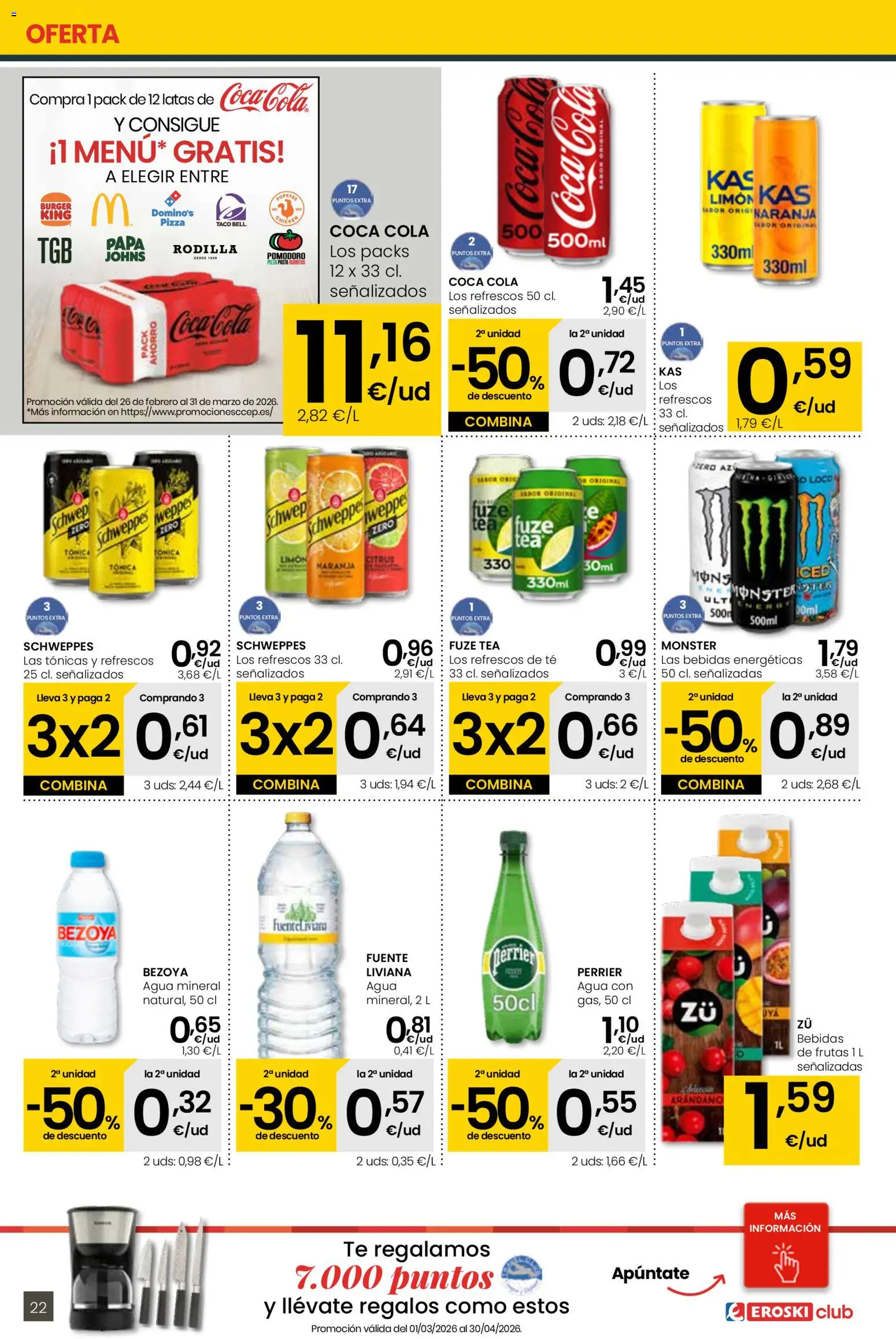 Eroski - Viste tu cesta de primavera Center │ válido desde el 12.03.2026 | Página: 22 | Productos: Pizza, Pasta, Té, Agua mineral
