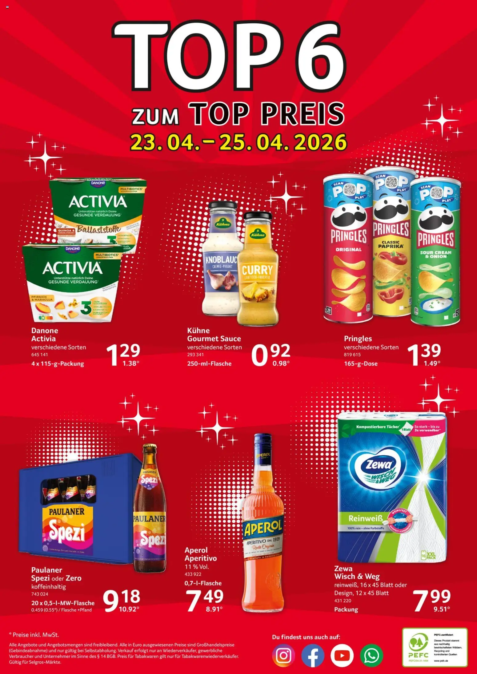 Selgros Prospekt 	 – gültig ab 23.04.2026 | Seite: 28 | Produkte: Top, Activia, Aperol, Pringles