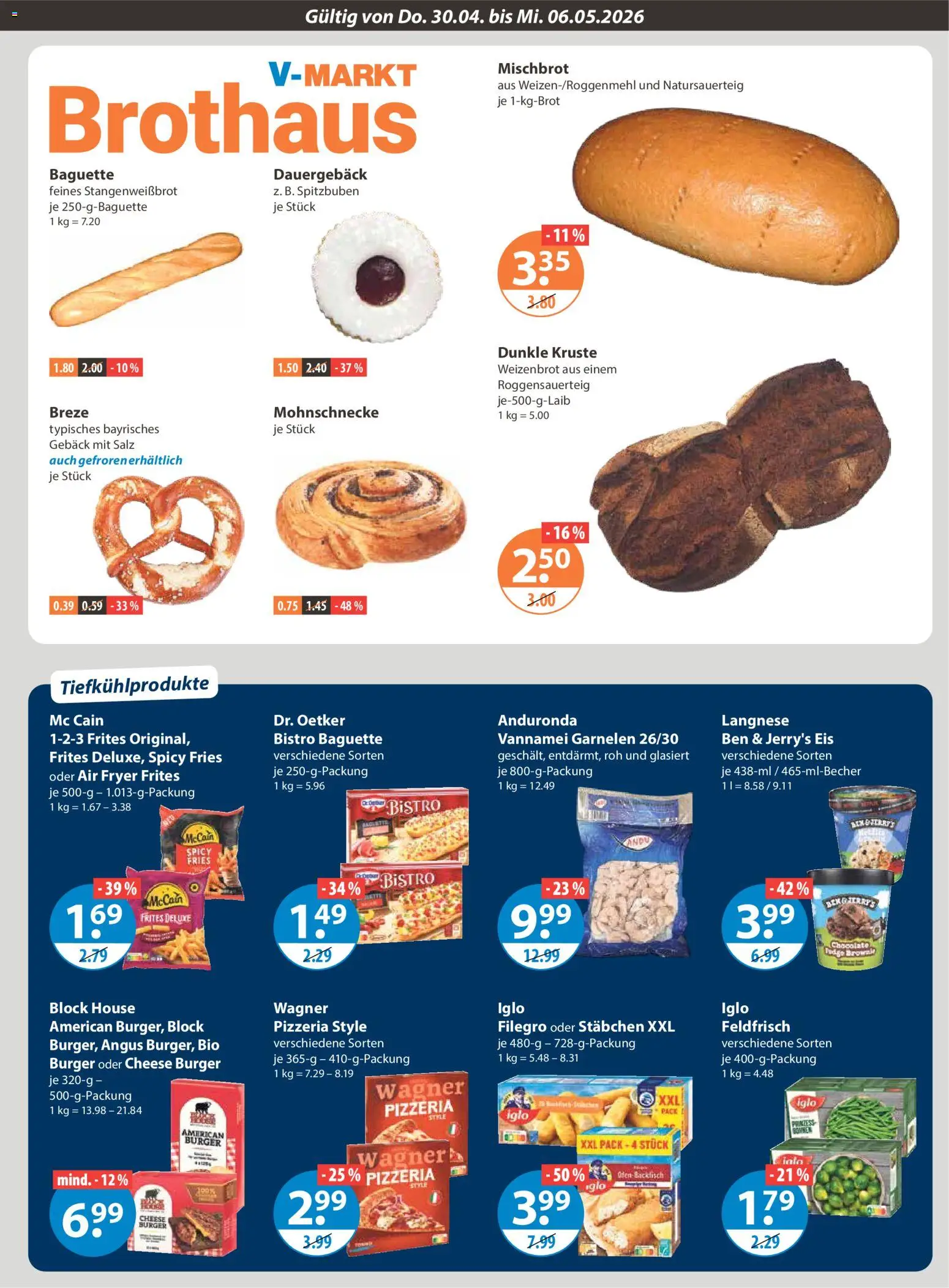 V-Markt Schwaben / Oberbayern – gültig ab 30.04.2026 | Seite: 5 | Produkte: Burger, Baguette, Garnelen, McCain