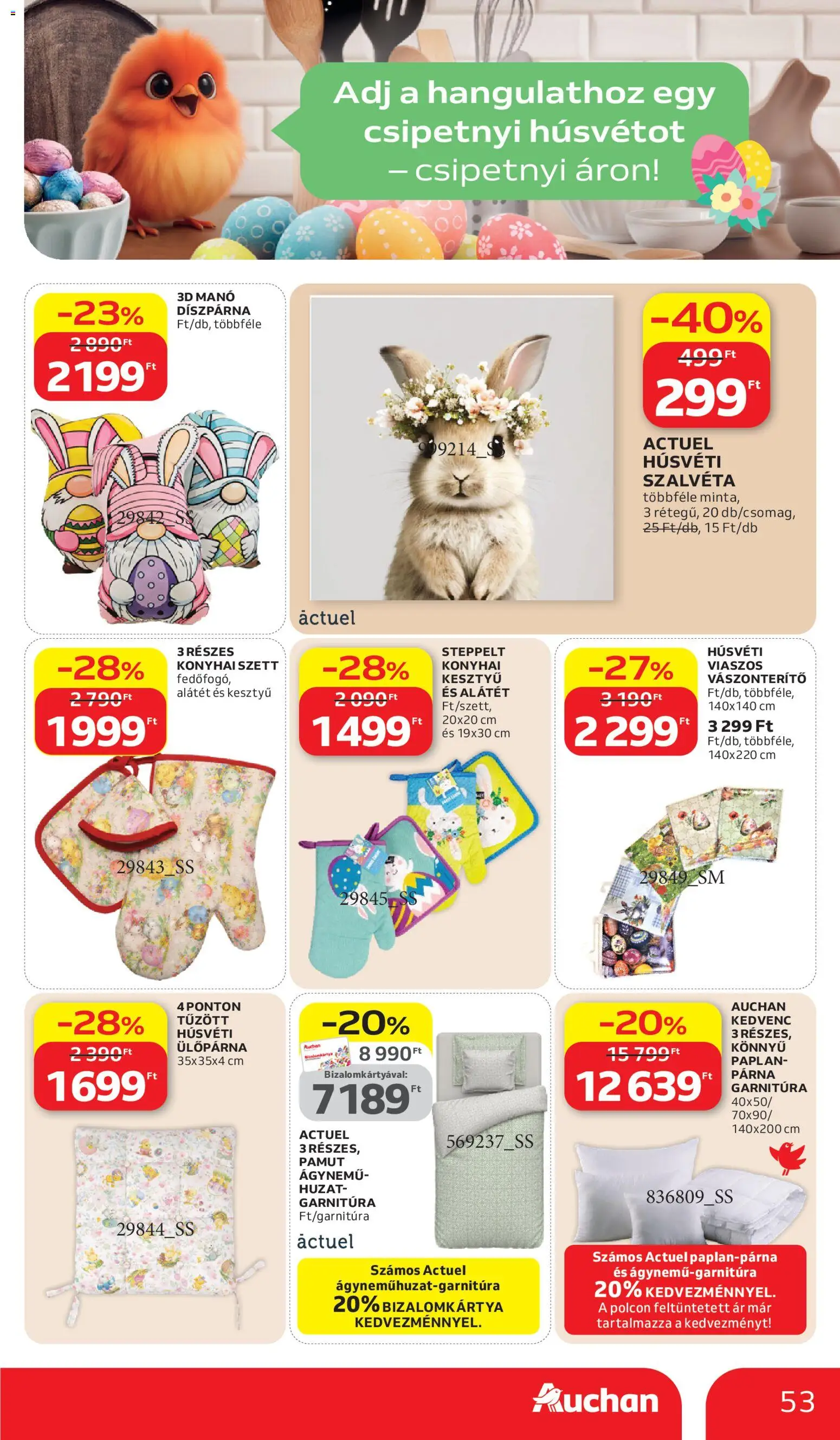 Auchan akciós ujság - amely érvényes a következő dátumtól: 26.03.2026 | Oldal: 53 | Termékek: Paplan, Ágynemű, Ülőpárna, Díszpárna