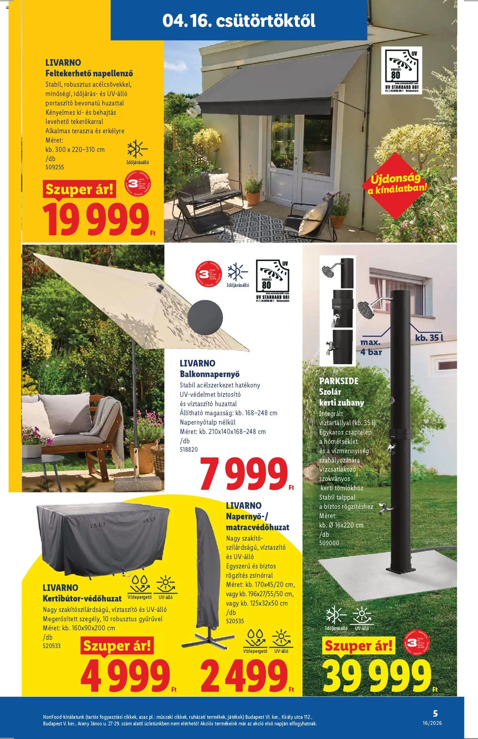 Lidl akciós ujság - amely érvényes a következő dátumtól: 16.04.2026 | Oldal: 5 | Termékek: Parkside, Játékok, Zuhany, Kerti zuhany