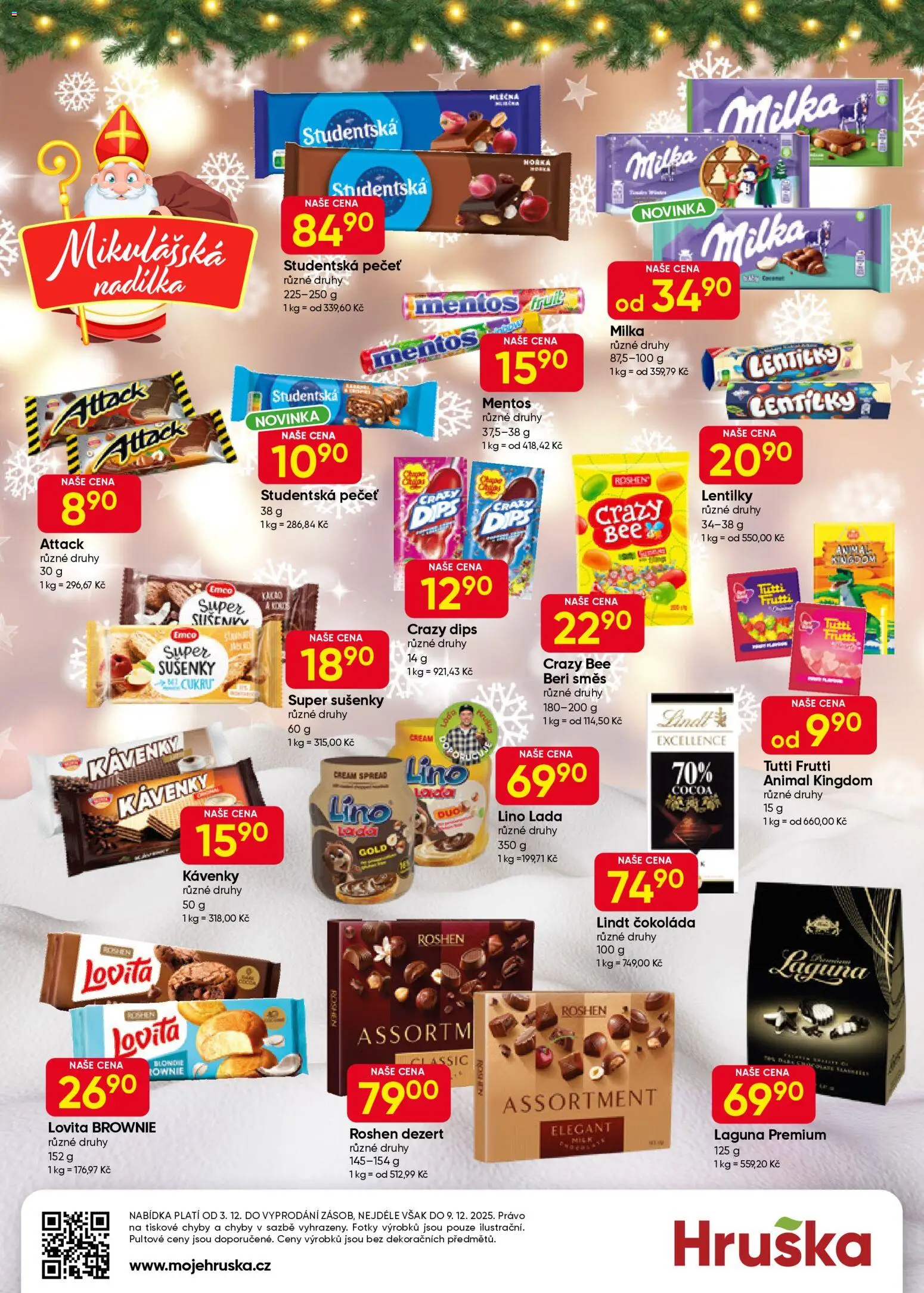 Hruška leták od 03.12.2025 | Strana: 12 | Produkty: Lindt čokoláda, Brownie, Lino lada, Sušenky