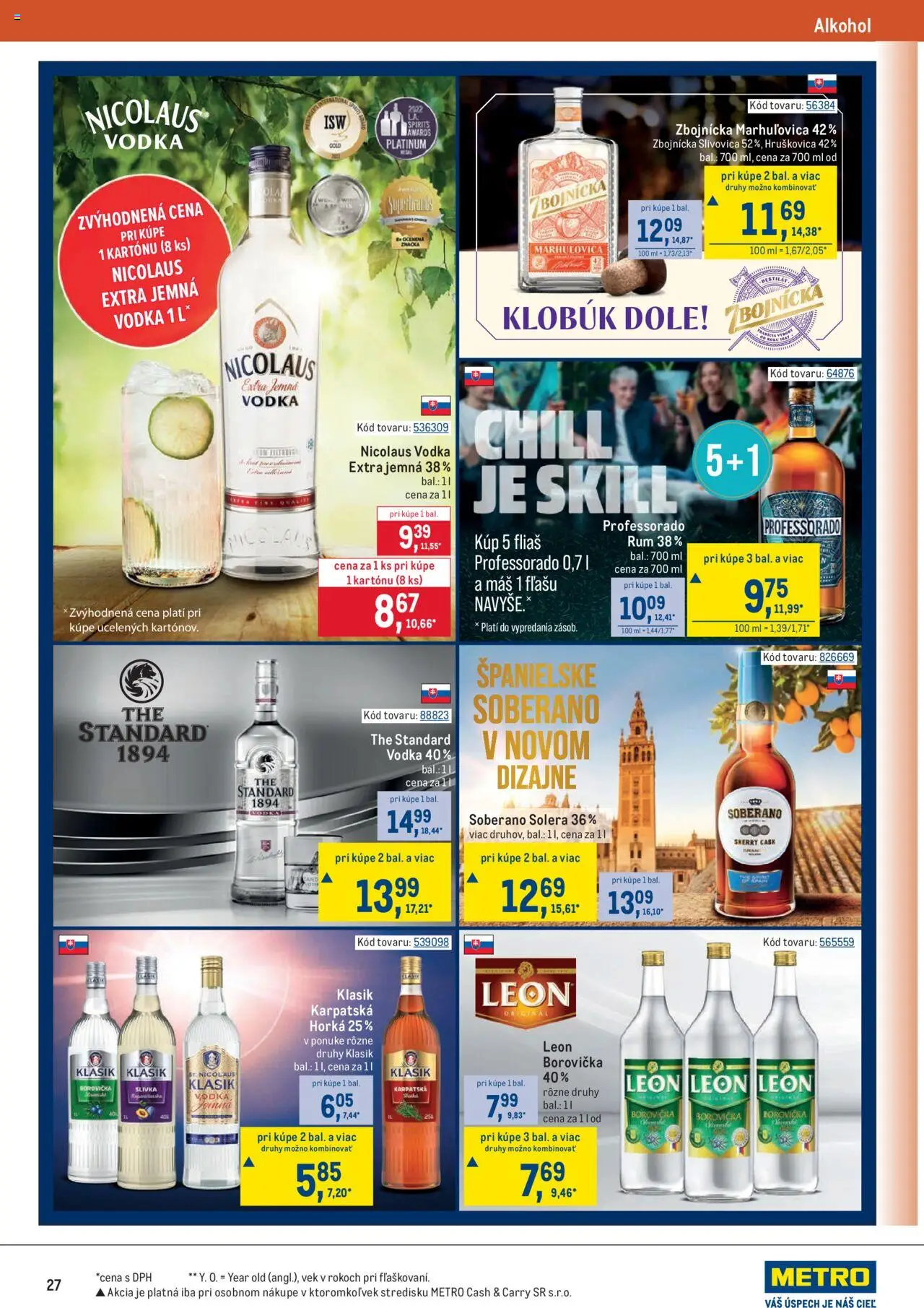 Nové Metro akcie – leták je platný od 10.09.2025 | Strana: 27 | Produkty: Borovička, Vodka, Klobúk, Alkohol