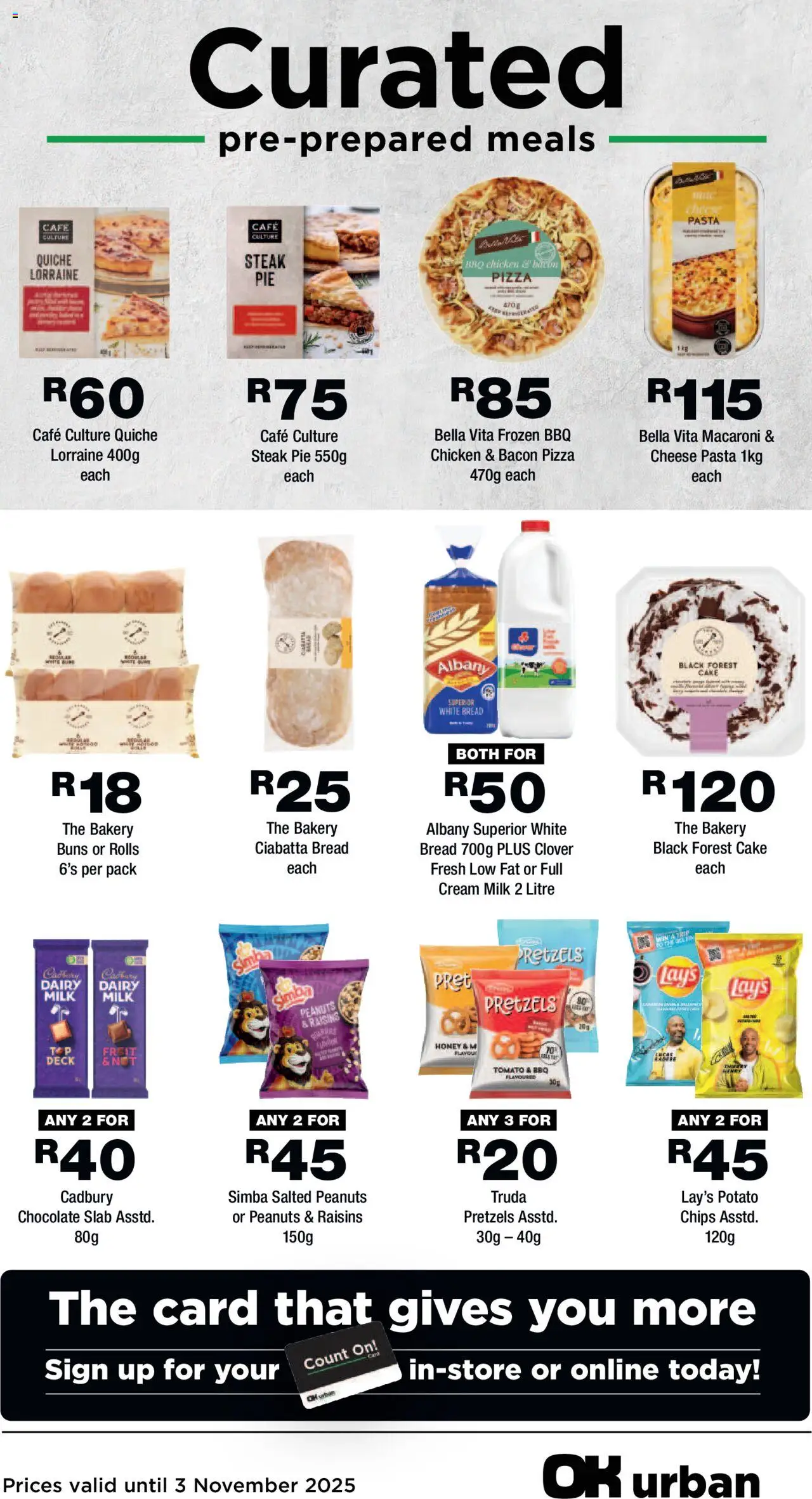 New OK Foods catalogue – valid from 08.10.2025 | Page: 2 | Products: Buns, Cheese, Chicken, Bacon
