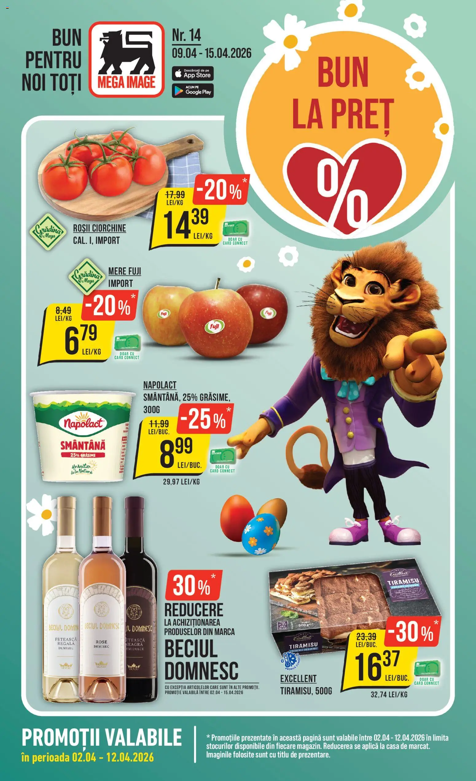 Noul catalog Mega Image – valabil de la 09.04.2026 | Pagină: 1 | Produse: Tiramisu, Mere, Roșii, Smântână