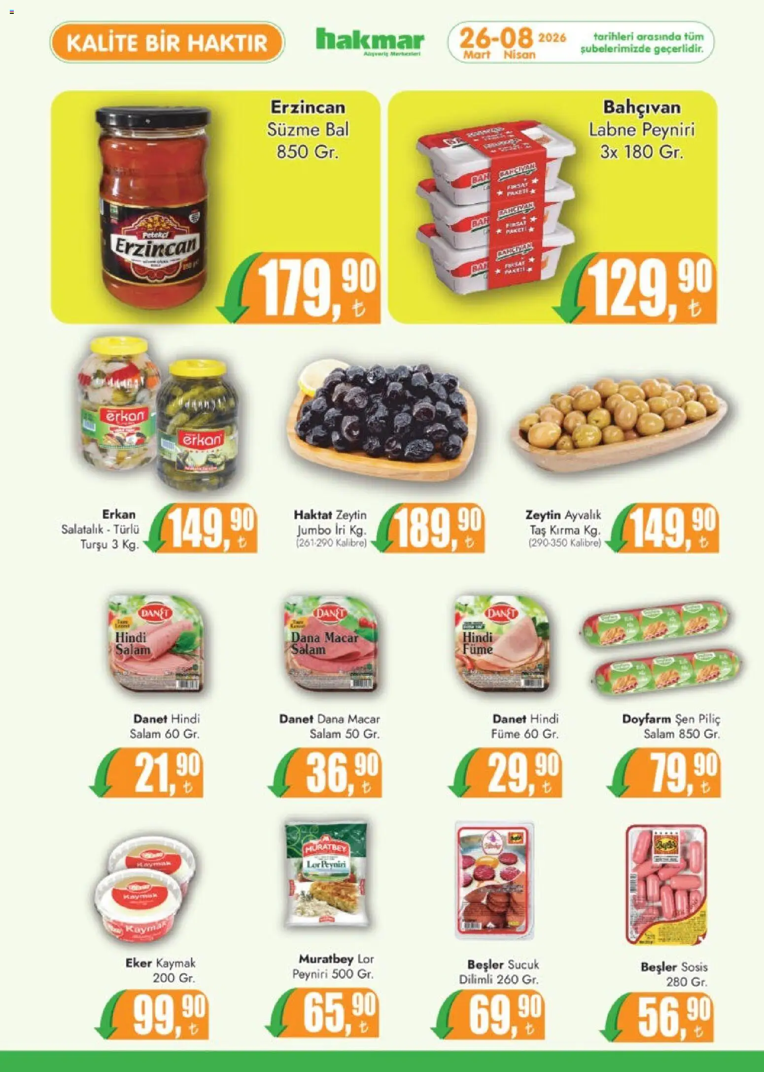 Hakmar Katalog - 26.03.2026 tarihinden itibaren geçerlidir | Sayfa: 2 | Ürünler: Salatalık, Sosis, Piliç, Zeytin
