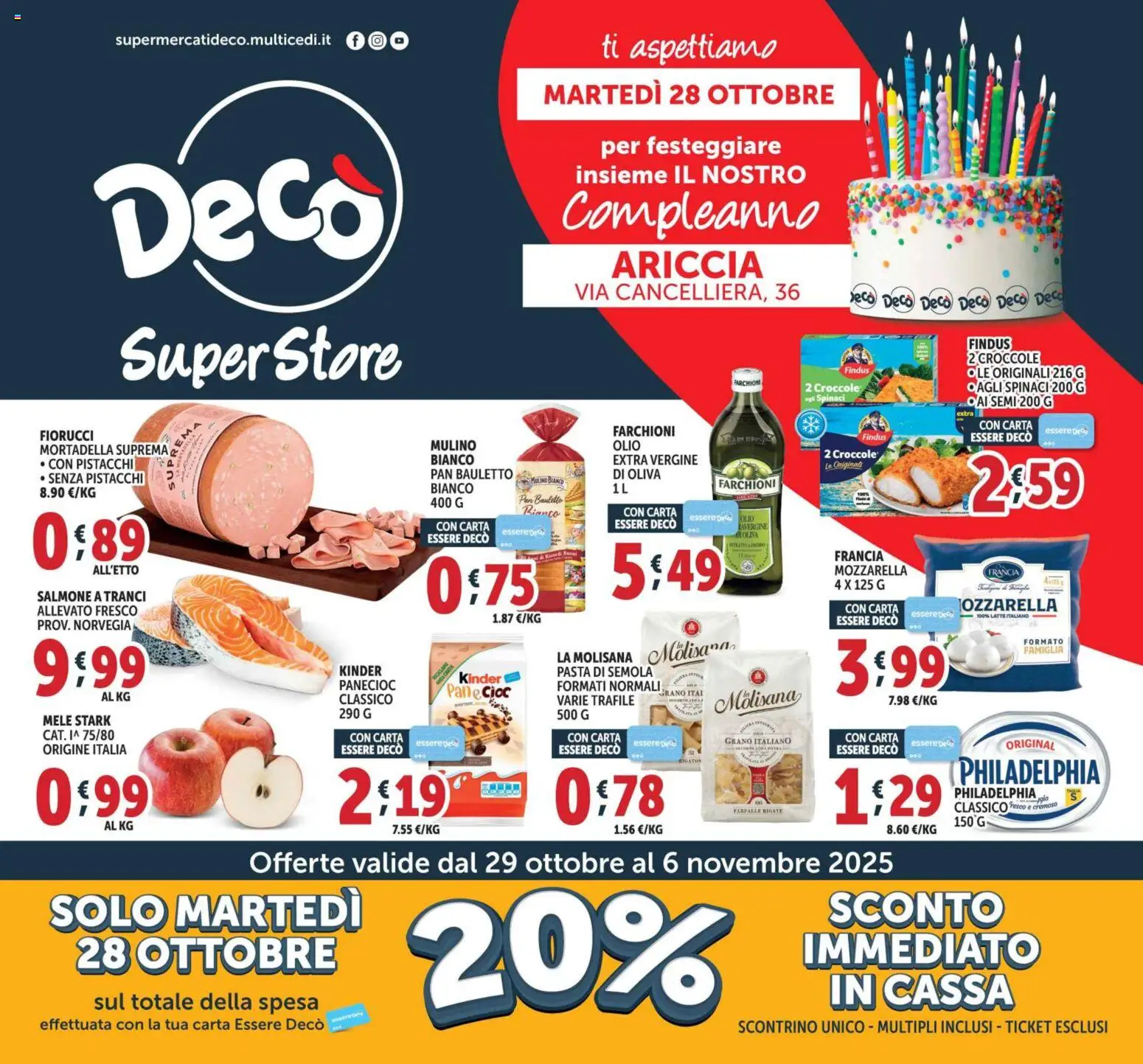 Volantino Decò del 28.10.2025 | Pagina: 1 | Prodotti: Pane, Mele, Mozzarella, Olio