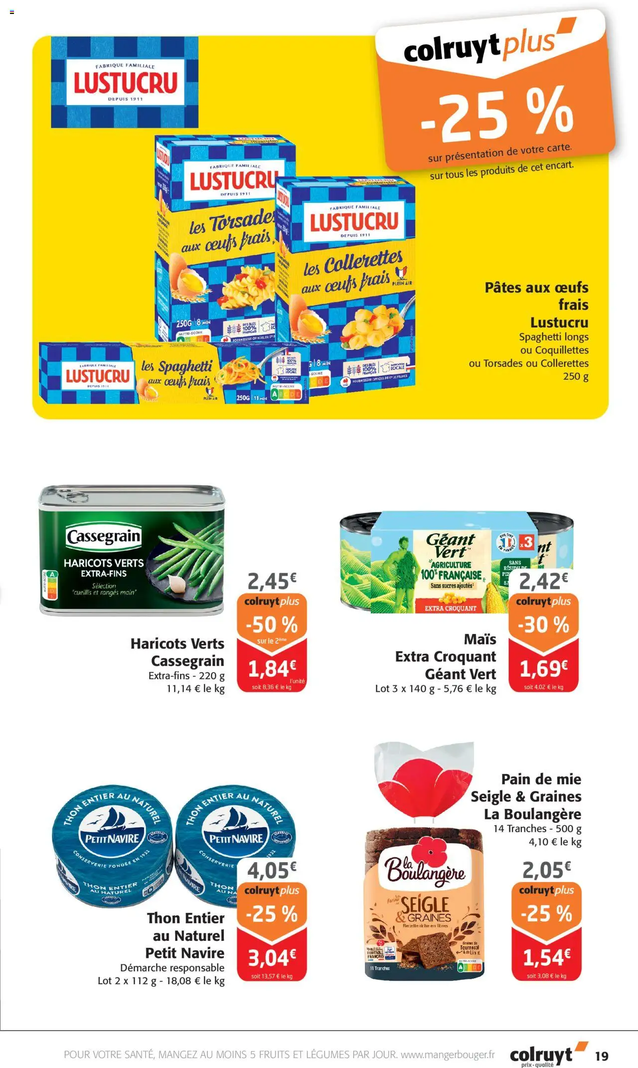  | Page: 19 | Produits: Spaghetti, Haricots verts, Pain, Coquillettes
