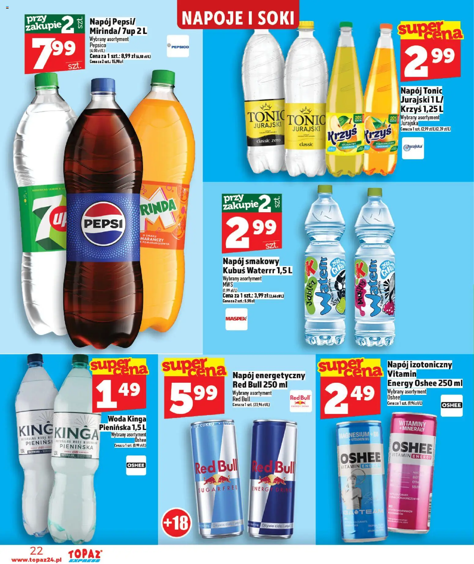 Topaz gazetka - Express od 09.04.2026 | Strona: 22 | Produkty: Napoje, Pepsi, Soki, Woda