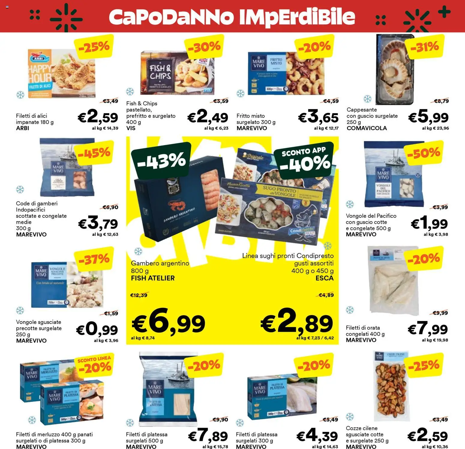 Volantino Unes del 31.12.2025 | Pagina: 11 | Prodotti: Gamberi, Cozze, Vongole, Orata