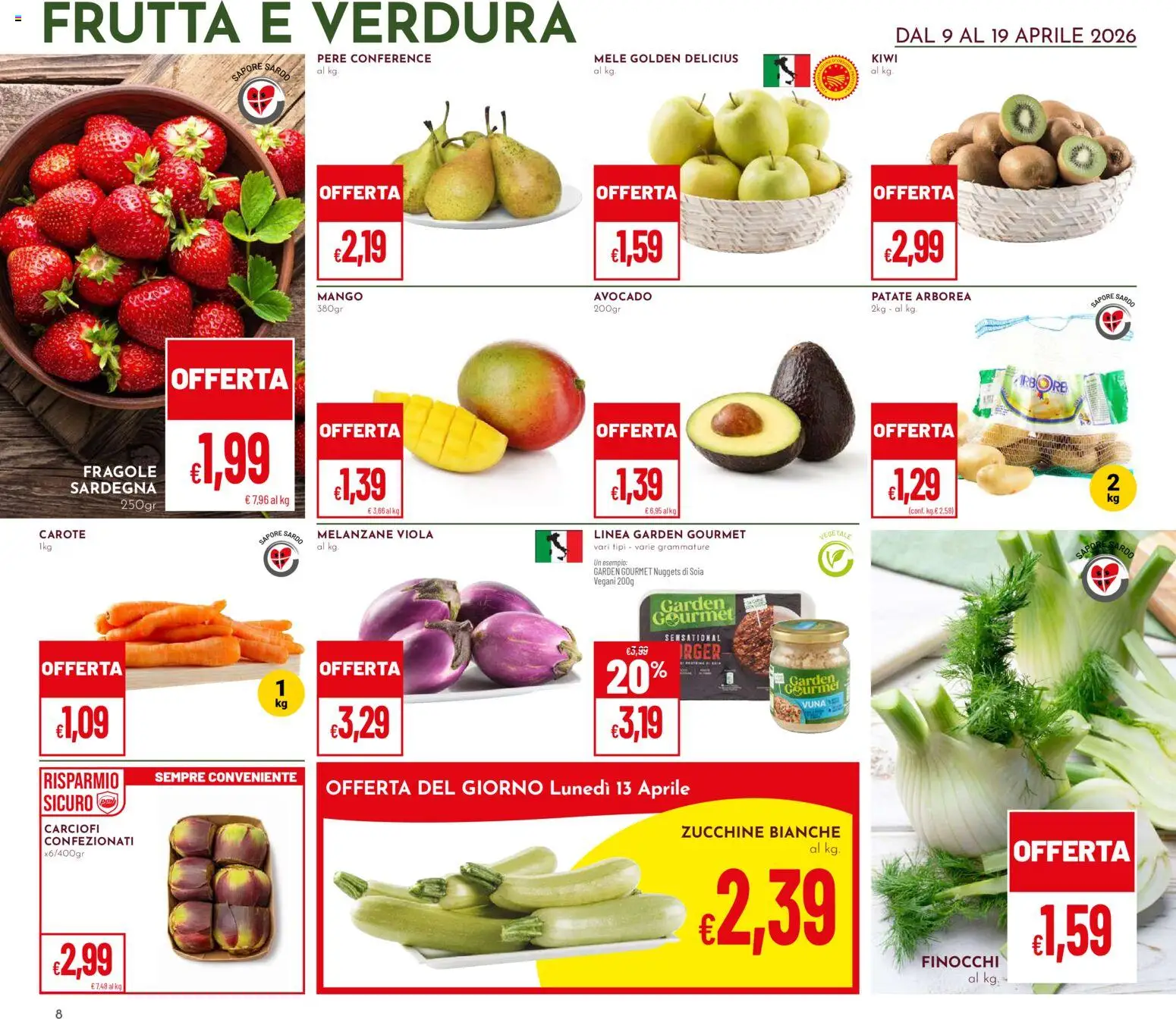 Volantino Pan del 09.04.2026 | Pagina: 8 | Prodotti: Fragole, Frutta, Carciofi, Zucchine