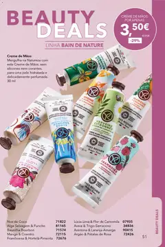 Pré-visualização Creme de Mãos, Mergulha na Natureza com este Creme de Mãos, sem silicones nem corantes, para uma pele hidratada e delicadamente perfumada. 30 ml válido de 17.12.2025 | Página: 51 | Produtos: Aveia, Creme