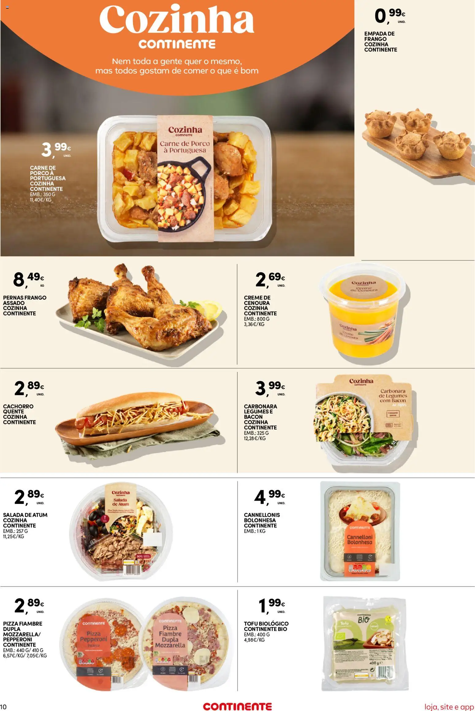 Continente Semanal Continente Bom Dia │ válido de 24.02.2026 | Página: 10 | Produtos: Atum, Bacon, Pizza, Salada