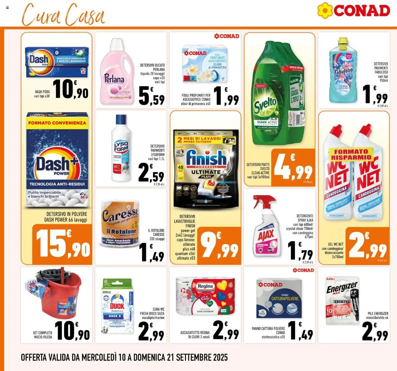 Volantino Conad del 10.09.2025 | Pagina: 22 | Prodotti: Detersivo in polvere, Candeggina, Mocio, Lavastoviglie