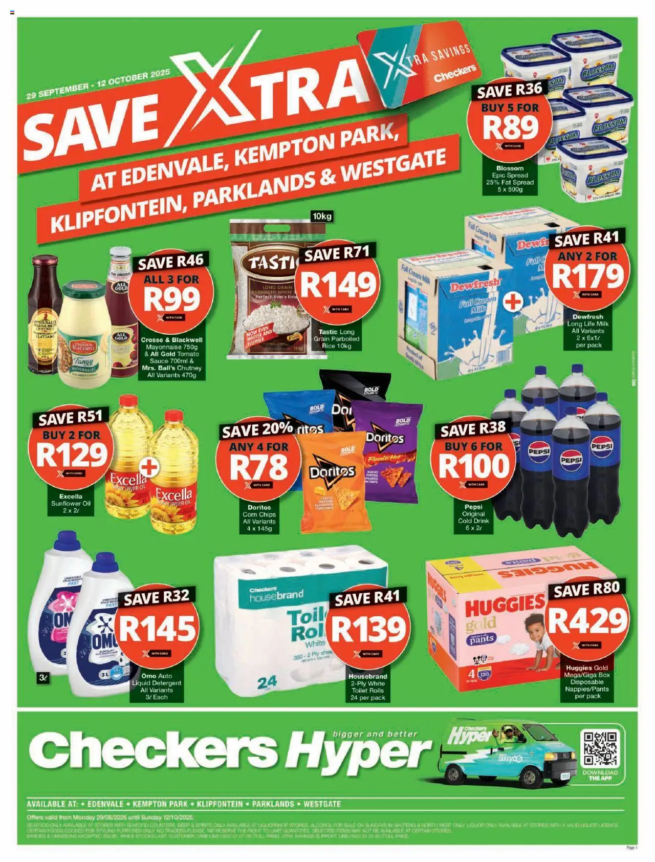 New Checkers catalogue – valid from 29.09.2025 | Page: 1 | Products: Rice, Chips, Fat spread, Seafood