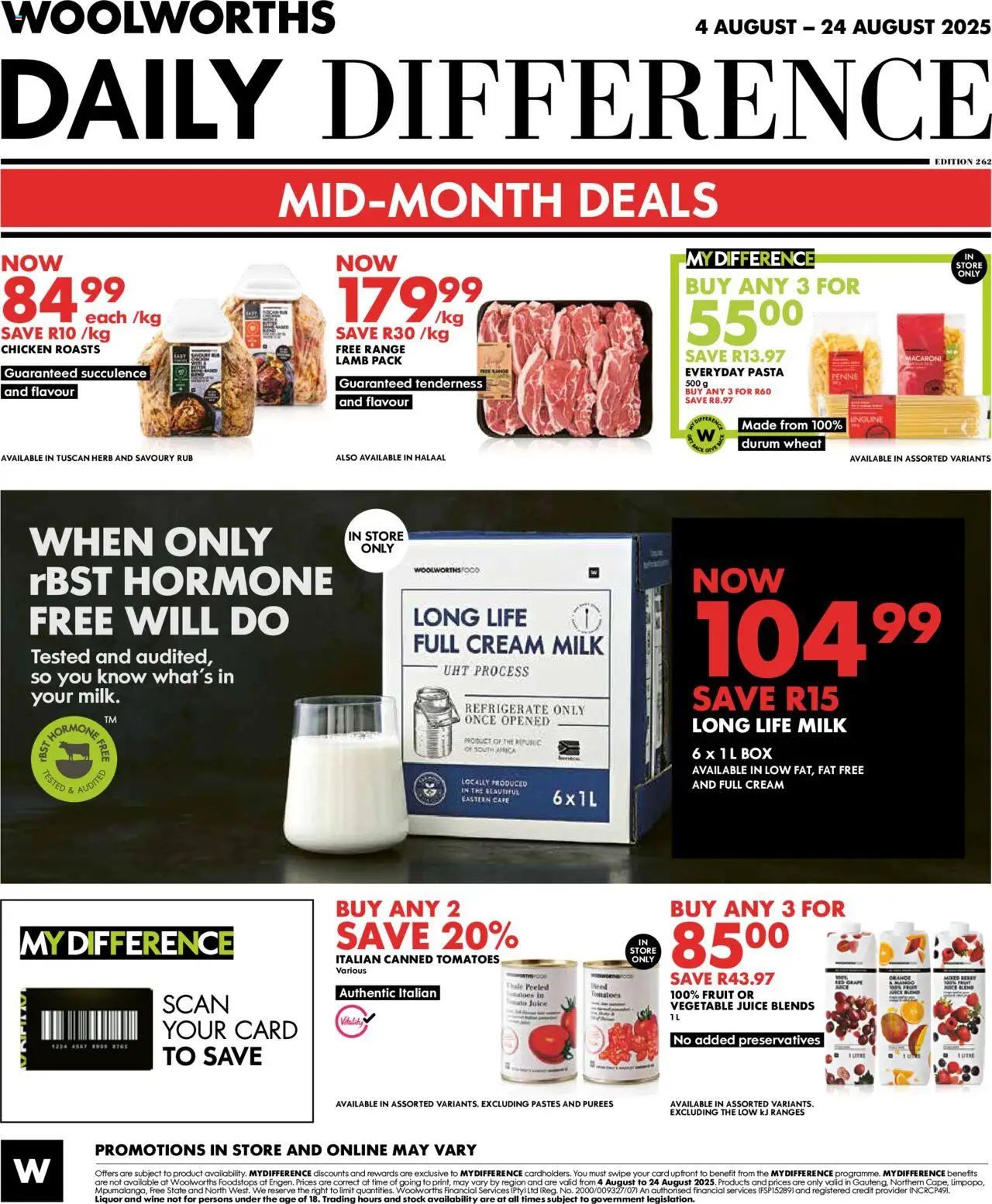 Woolworths Daily Difference - Gauteng │ valid from 04.08.2025 | Page: 8 | Products: Juice, Tomatoes, Pasta, Fruit