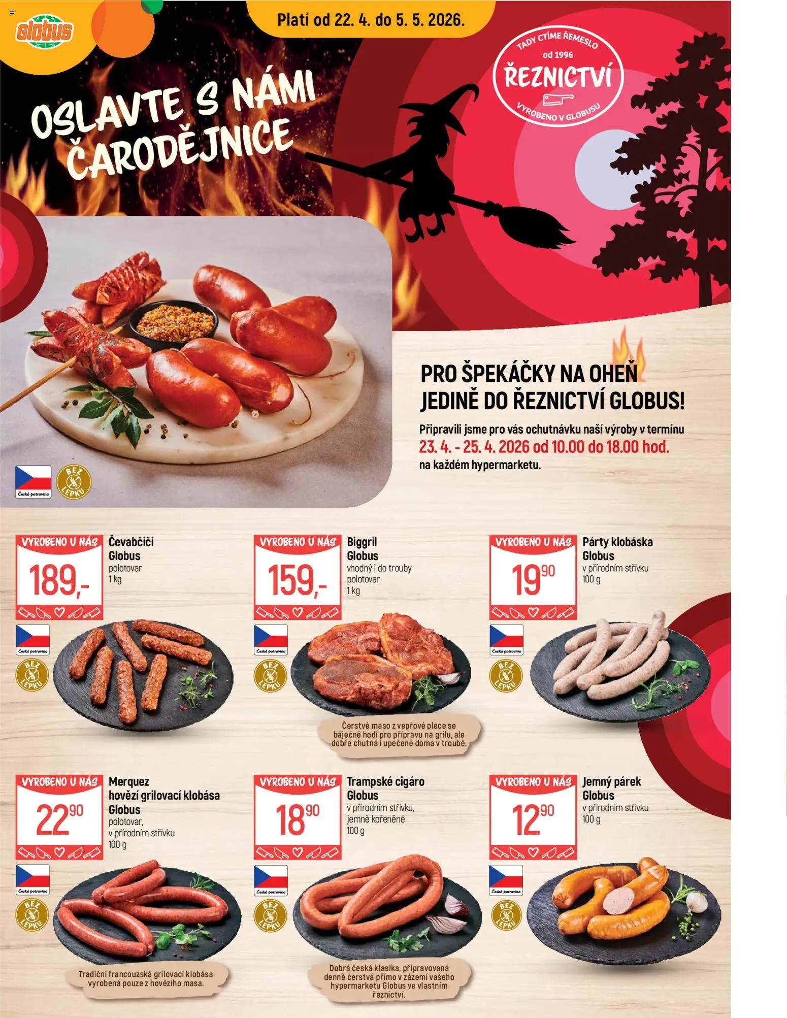 Globus leták - Chomutov od 22.04.2026 | Strana: 1 | Produkty: Hovězí, Globus, Klobása, Maso