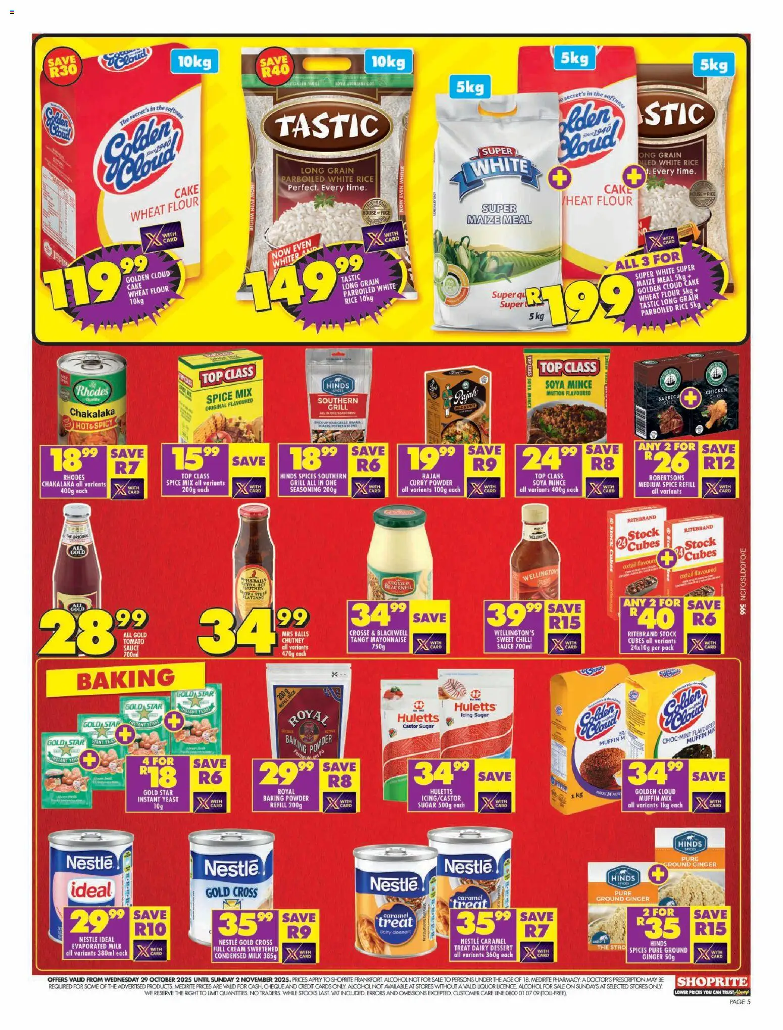 New Shoprite catalogue – valid from 29.10.2025 | Page: 5 | Products: Icing sugar, Seasoning, Curry powder, Chilli