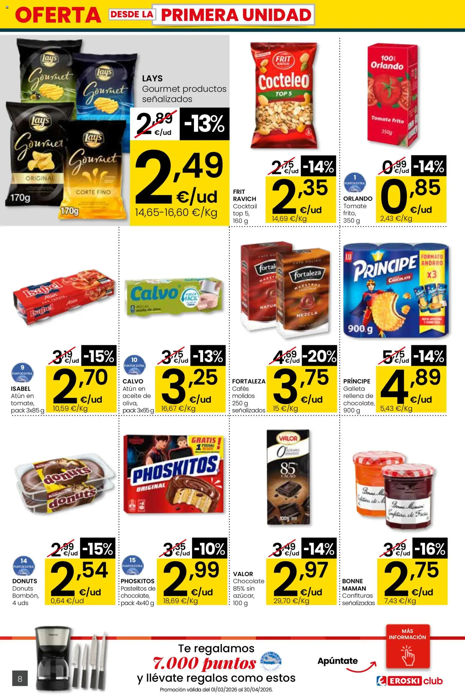 Eroski - Viste tu cesta de primavera City │ válido desde el 26.02.2026 | Página: 8 | Productos: Aceite, Chocolate, Té, Donuts