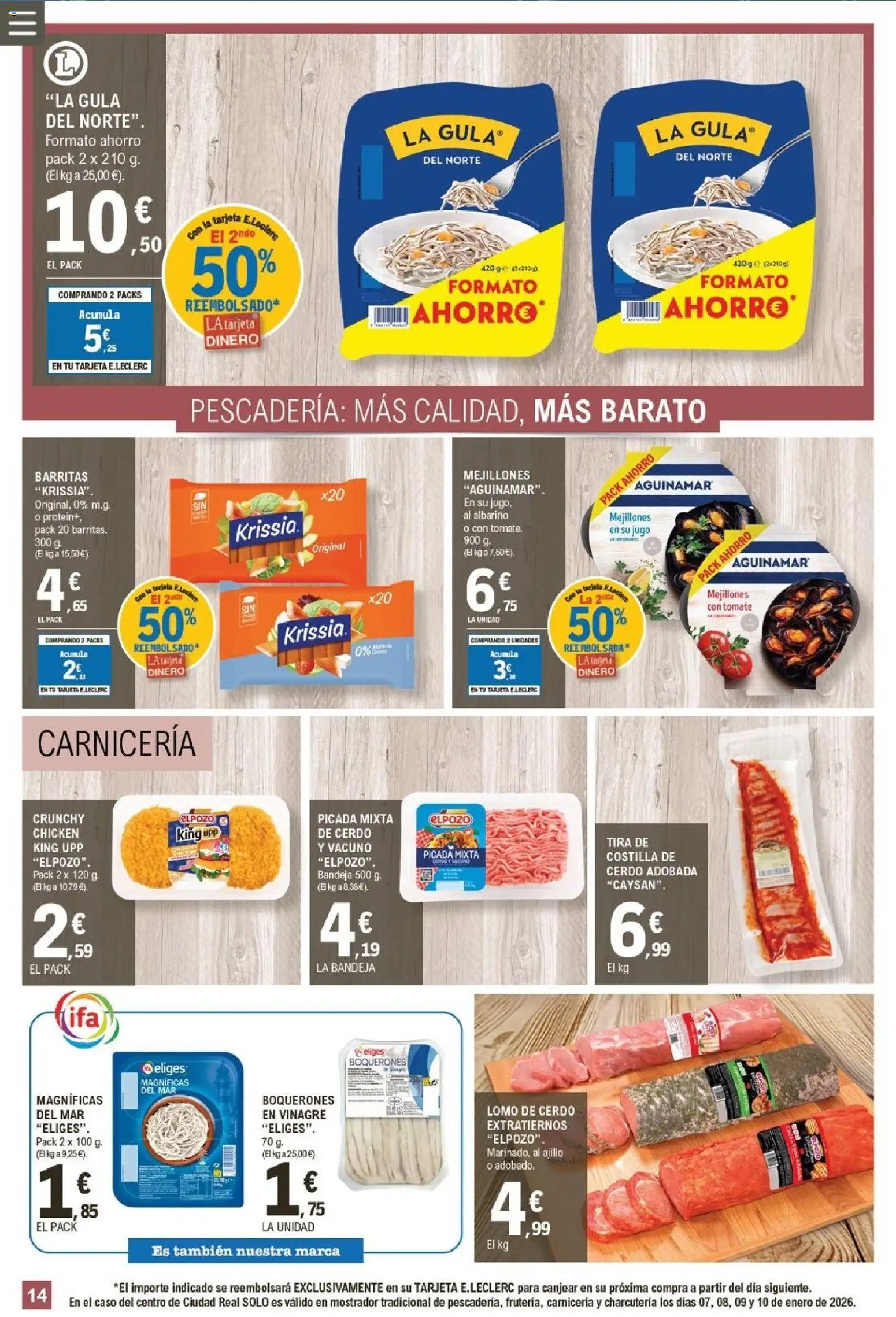 E.Leclerc folleto │ válido desde el 07.01.2026 | Página: 14 | Productos: Jugo, Cerdo, Bandeja, Δεξαμενή