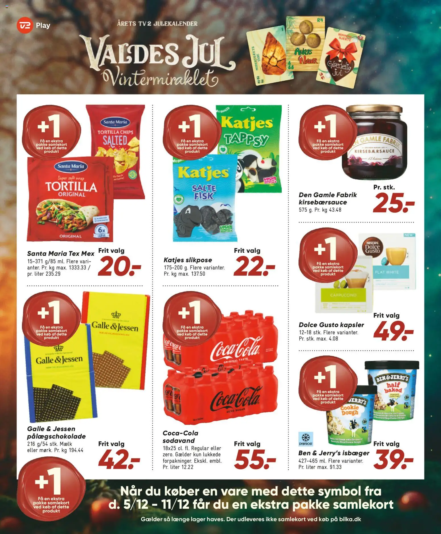 Bilka tilbudsavis – gyldig fra 05.12.2025 | Side: 16 | Produkter: Mælk, Chips, Kirsebærsauce, Pålægschokolade