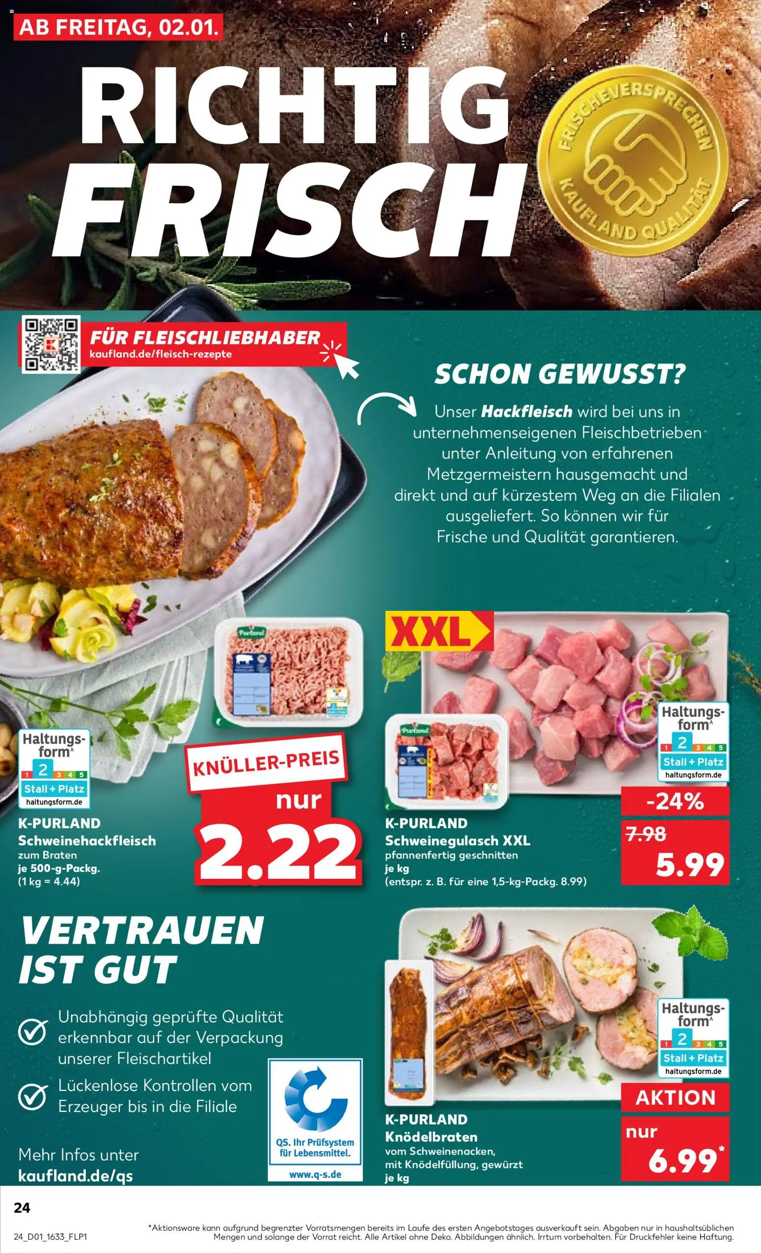 Kaufland prospekt Speyer	 – gültig ab 02.01.2026 | Seite: 24 | Produkte: Schweinegulasch, Hackfleisch