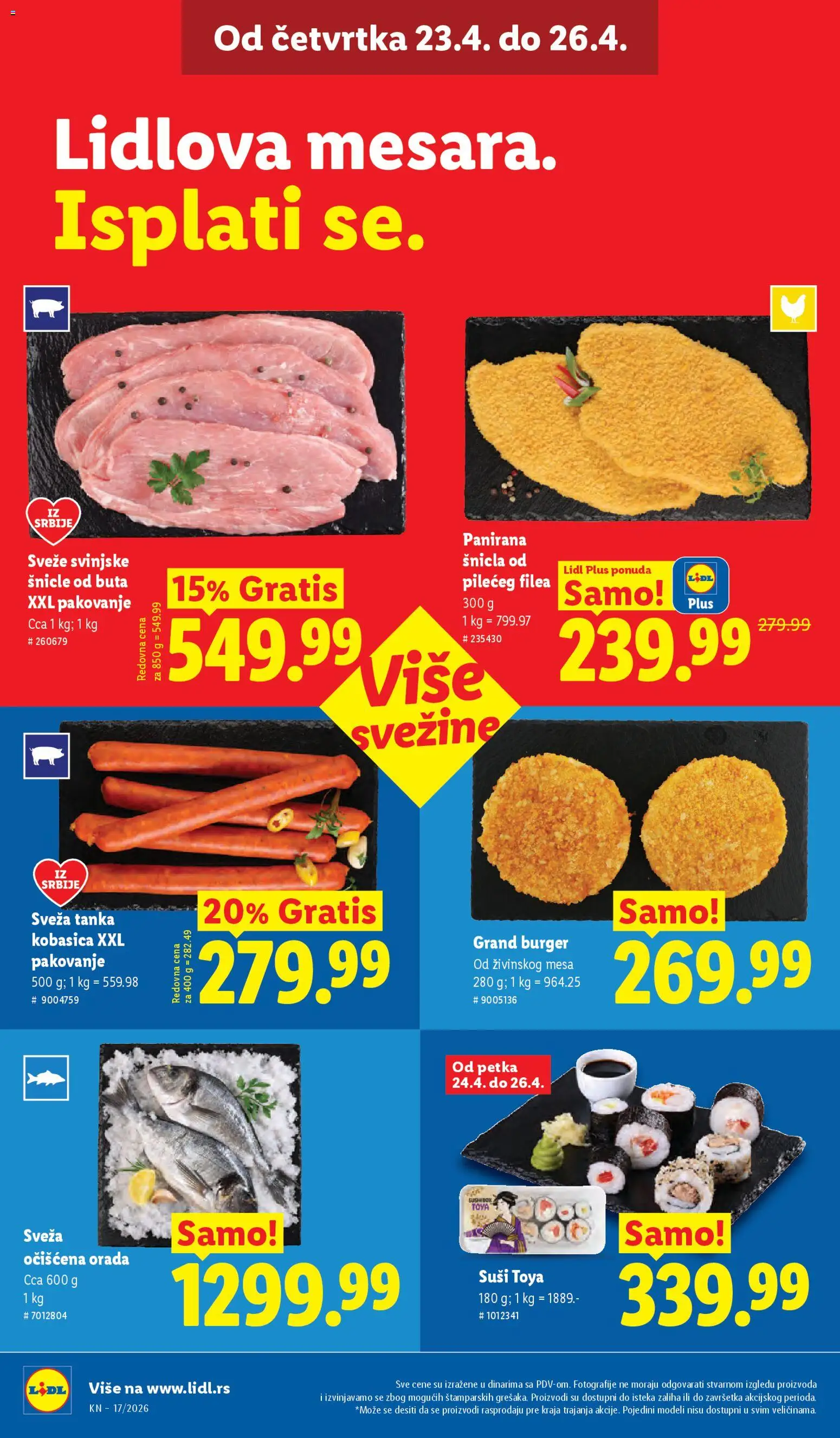 Lidl katalog - važi od 23.04.2026 | Strana: 22 | Proizvode: Orada, Svinjske šnicle, Pakovanje, Kobasica