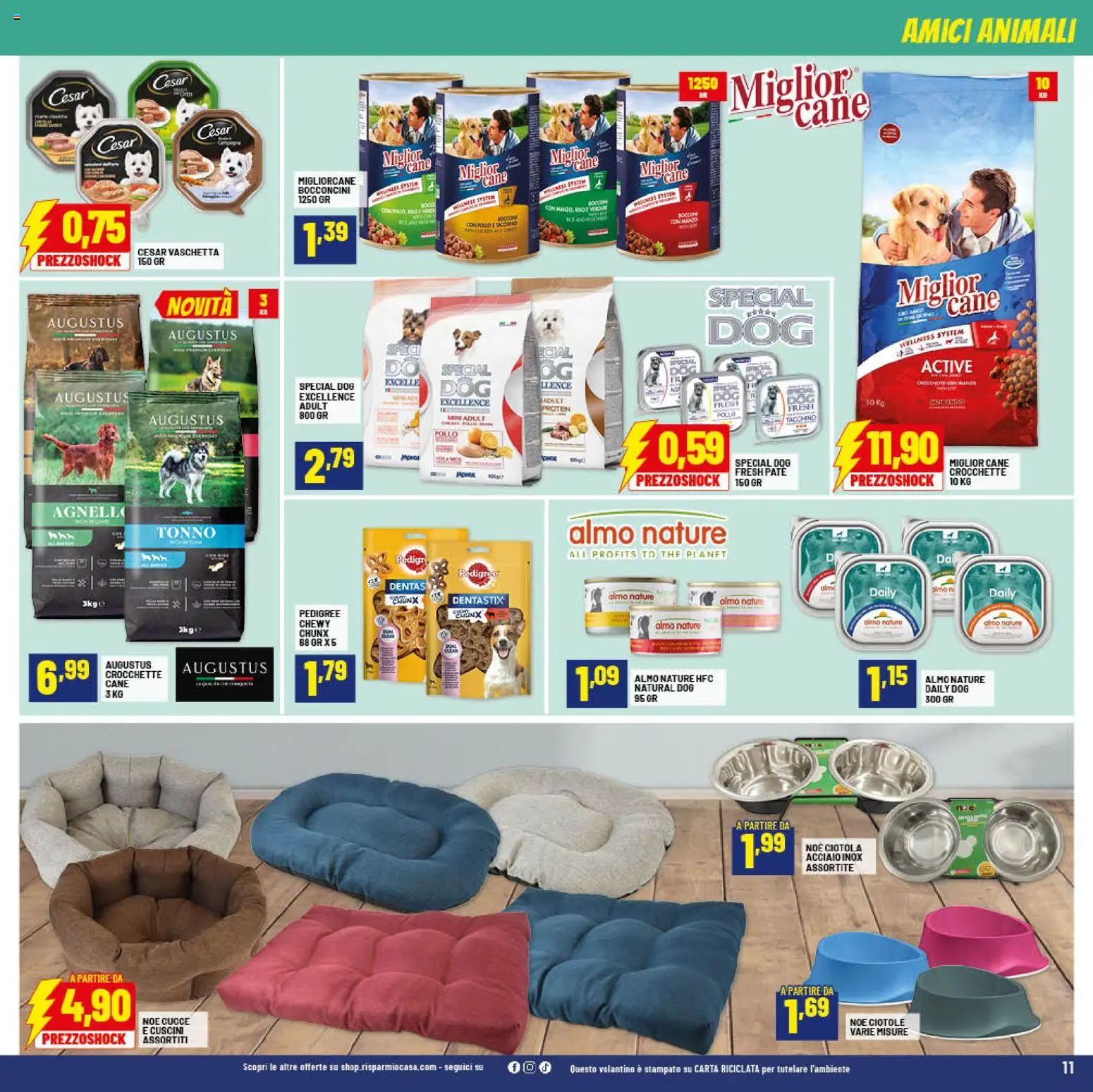 Volantino RisparmioCasa del 26.02.2026 | Pagina: 11 | Prodotti: Pollo, Crocchette, The, Ciotola