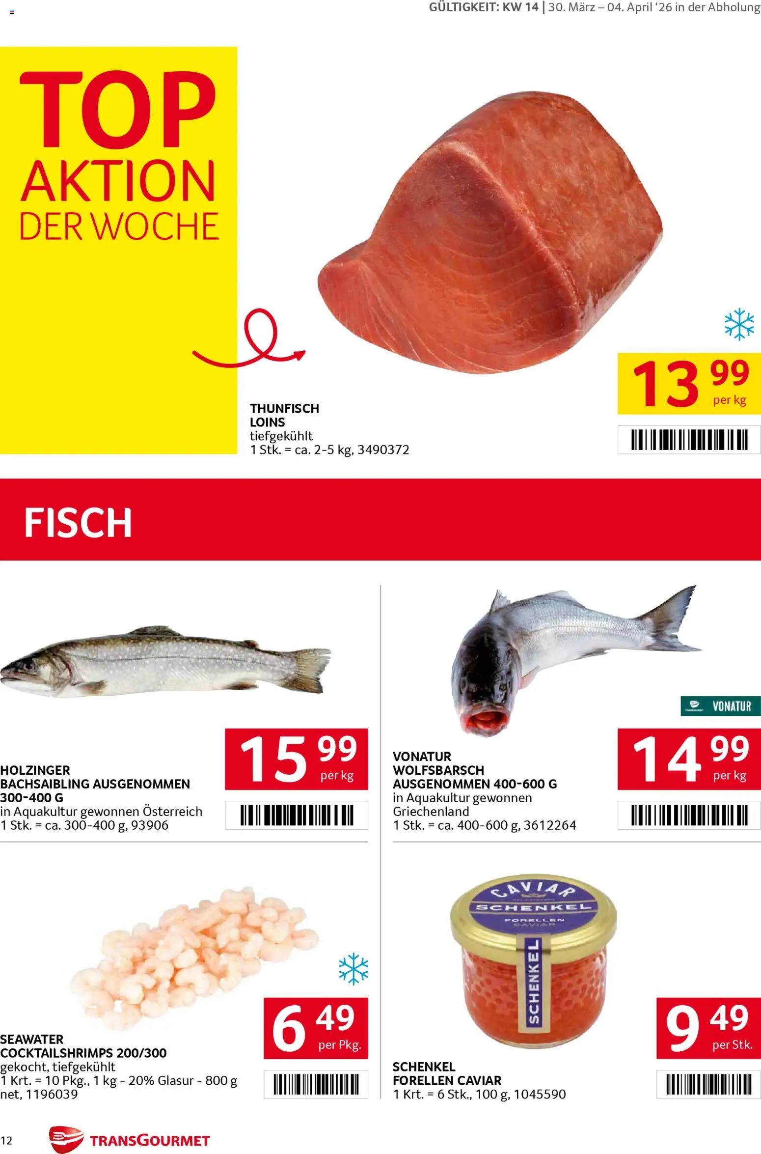 Transgourmet Flugblatt gültig ab 30.03.2026 | Seite: 12 | Produkte: Fisch