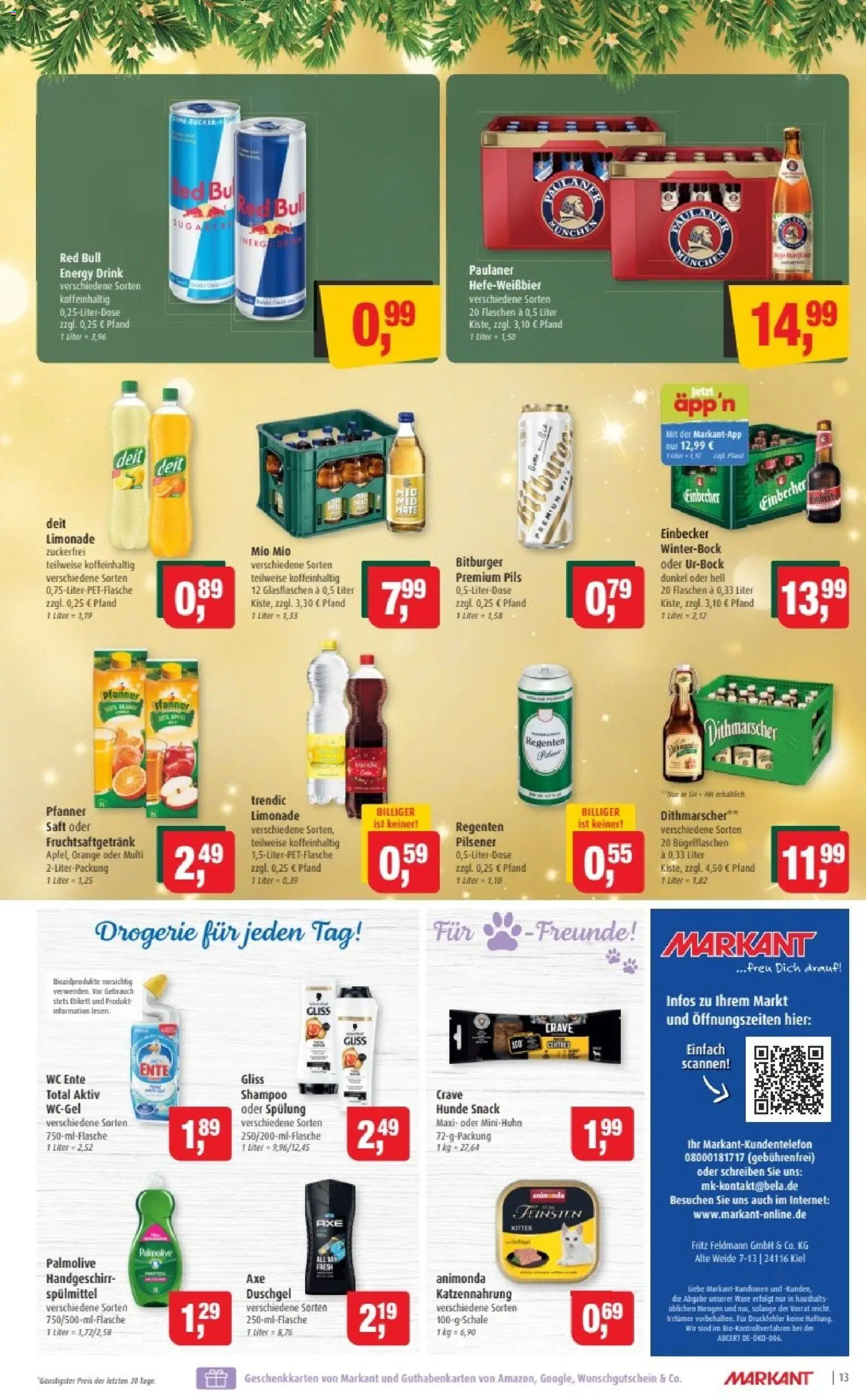 Markant Prospekt 	 – gültig ab 08.12.2025 | Seite: 13 | Produkte: Bitburger, Red bull, Pils, Ente