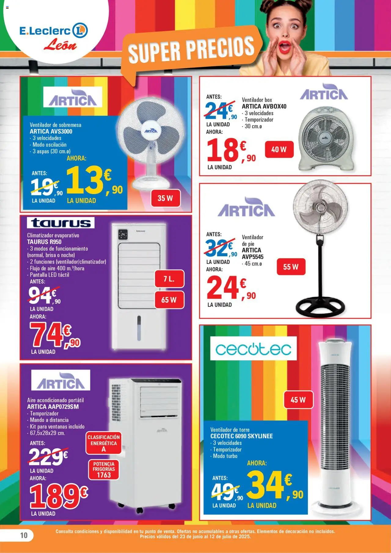 E.Leclerc folleto │ válido desde el 23.06.2025 | Página: 10 | Productos: Aire acondicionado, Ventilador, Ventilador de pie