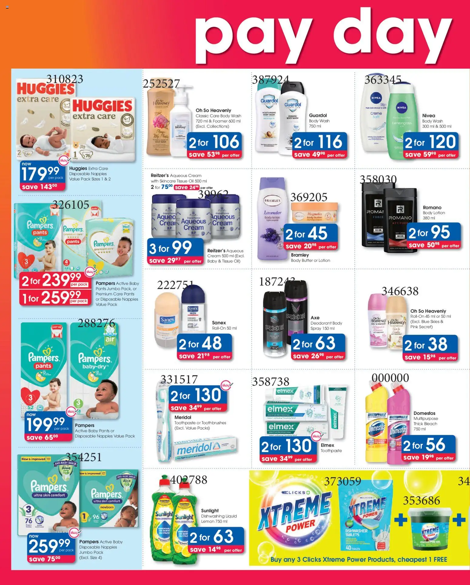 New Clicks catalogue – valid from 23.10.2025 | Page: 2 | Products: Tissue oil, Oil, Body wash, Nappies