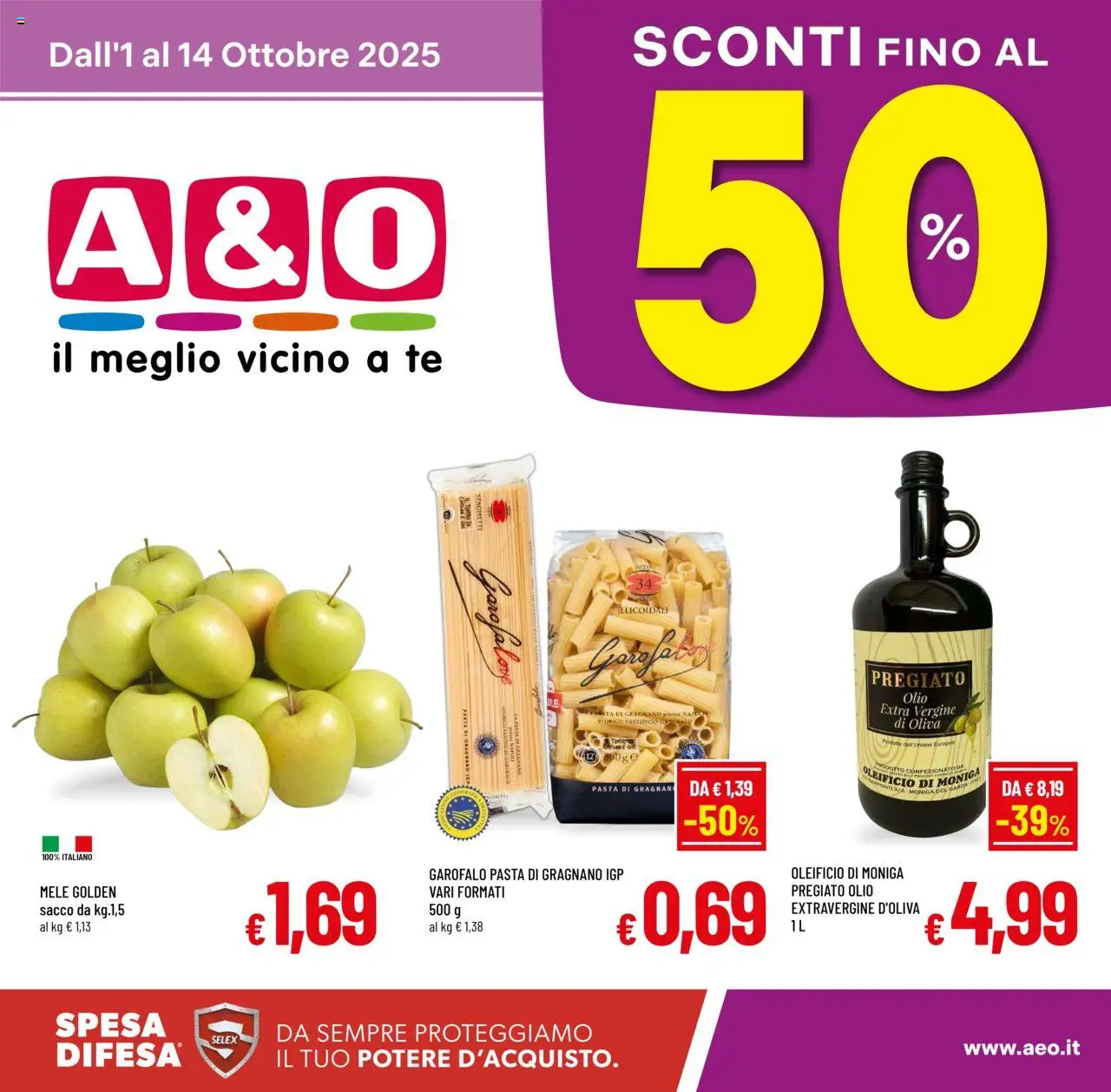 Volantino A&O del 01.10.2025 | Pagina: 1 | Prodotti: Mele, Tè, Olio, Pasta