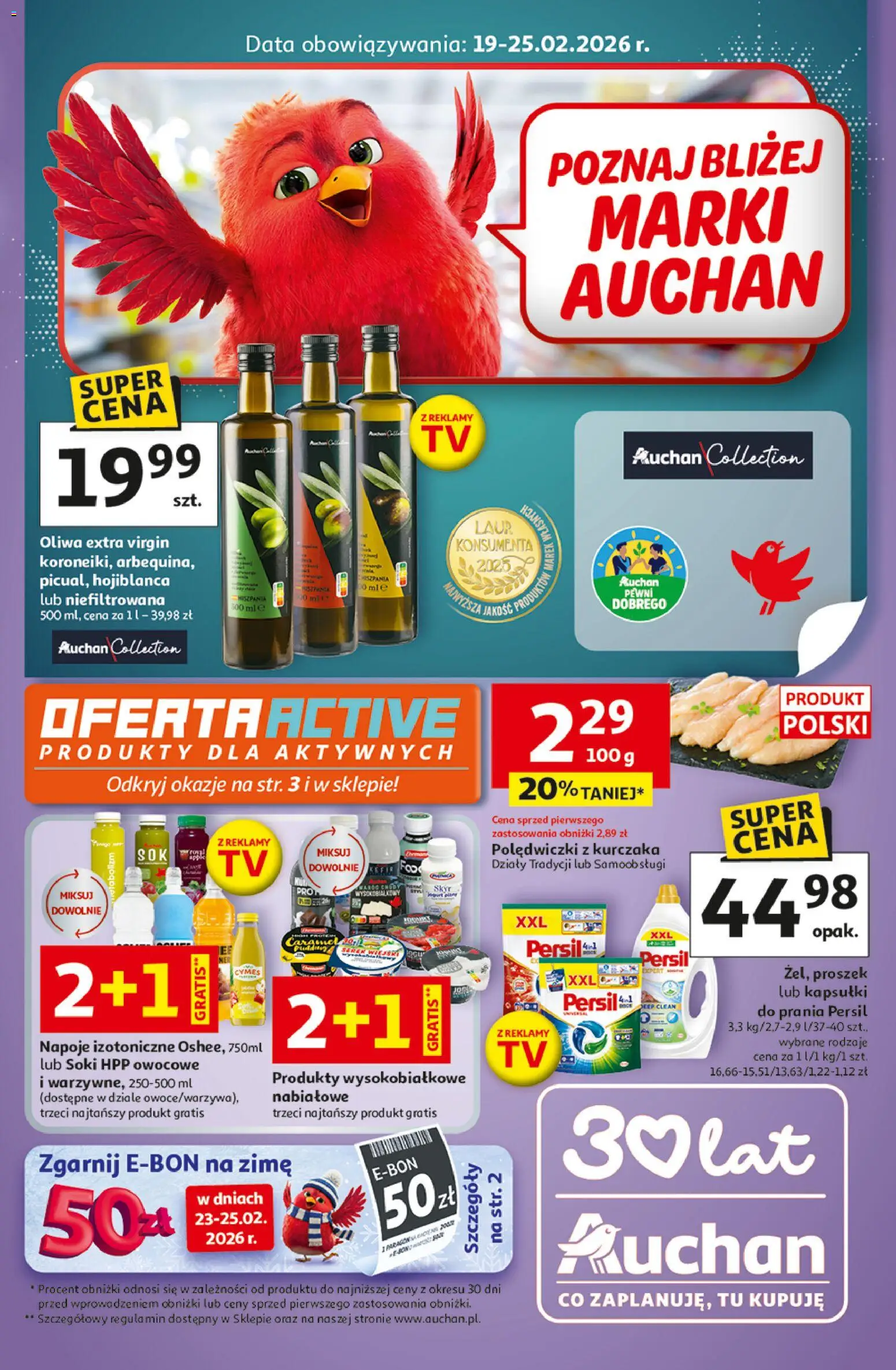 Auchan Gazetka od 19.02.2026 | Strona: 1 | Produkty: Persil, Napoje, Soki, Oliwa extra virgin
