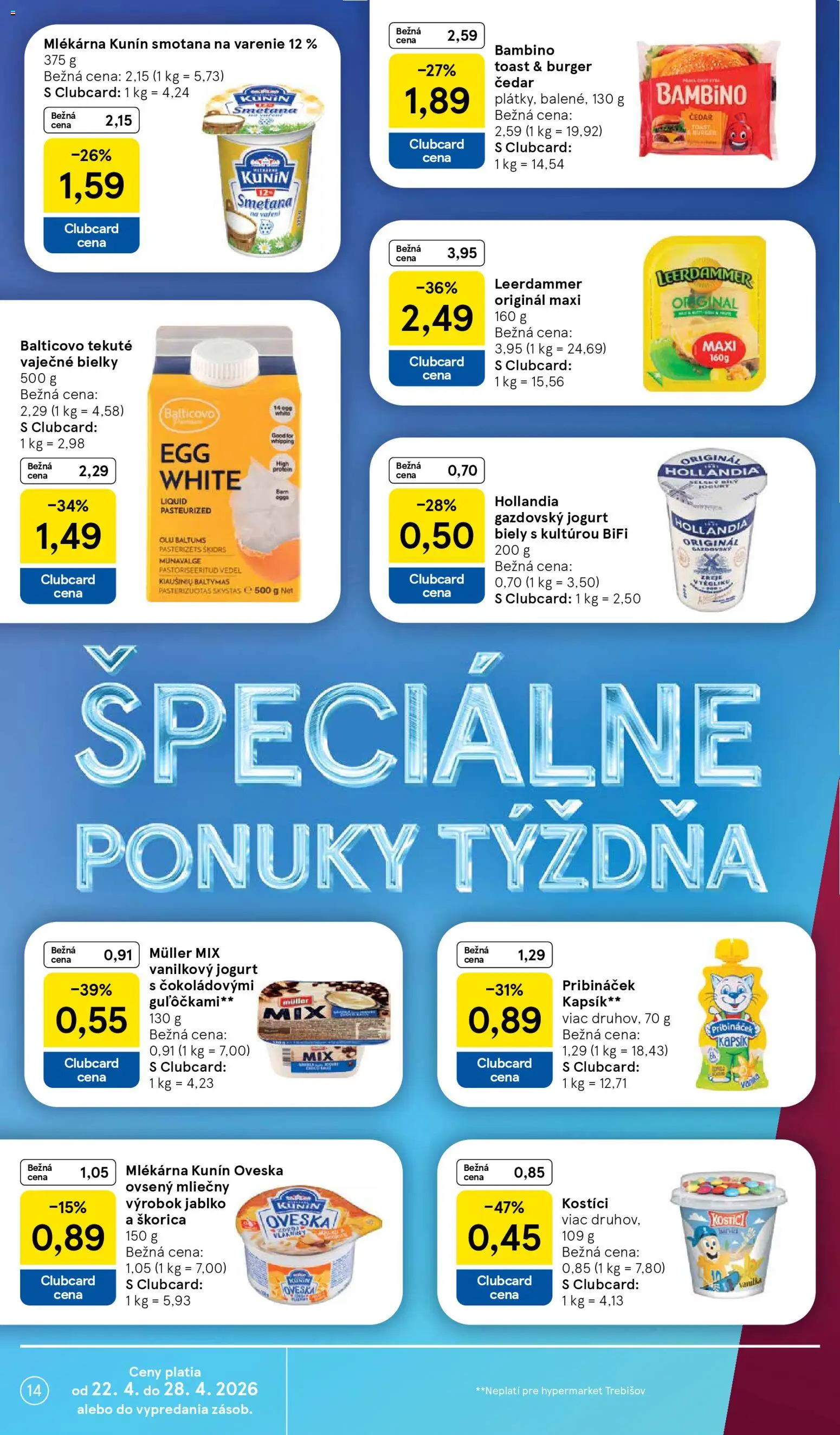 Nové Tesco akcie – leták je platný od 22.04.2026 | Strana: 14 | Produkty: Jogurt, Smotana, Protein