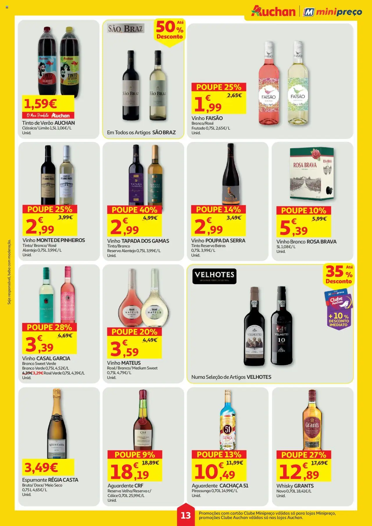 Auchan folheto │ válido de 31.07.2025 | Página: 13 | Produtos: Whisky, Espumante, Cachaça, Vinho