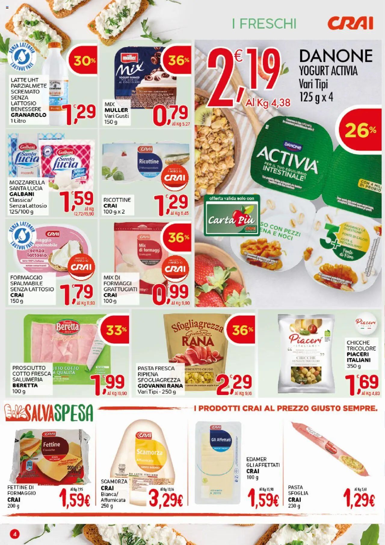 Volantino CRAI del 02.10.2025 | Pagina: 4 | Prodotti: Patate, Formaggio, Prosciutto, Pasta