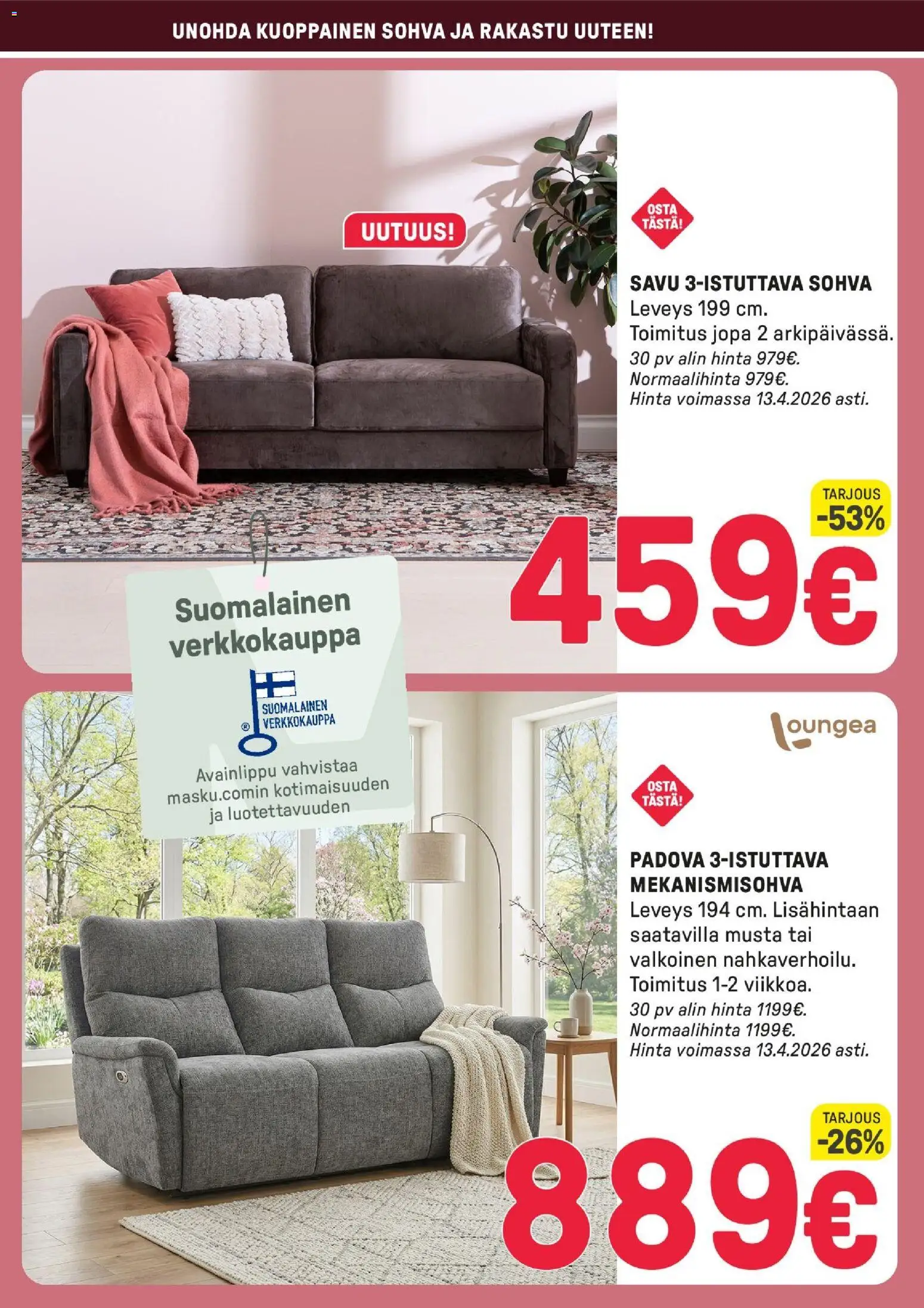 Masku tarjoukset – voimassa 08.04.2026 alkaen | Sivu: 2 | Tuotteet: Sohva