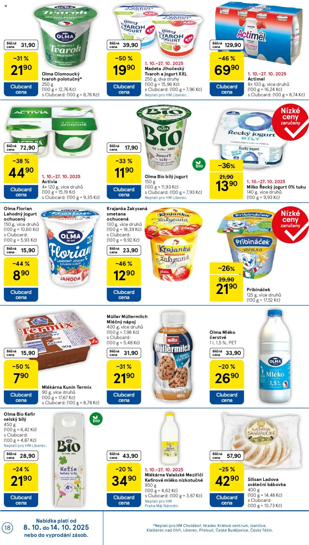 Tesco leták - Hypermarket od 08.10.2025 | Strana: 18 | Produkty: Mléko, Smetana, Kakao, Bílý jogurt