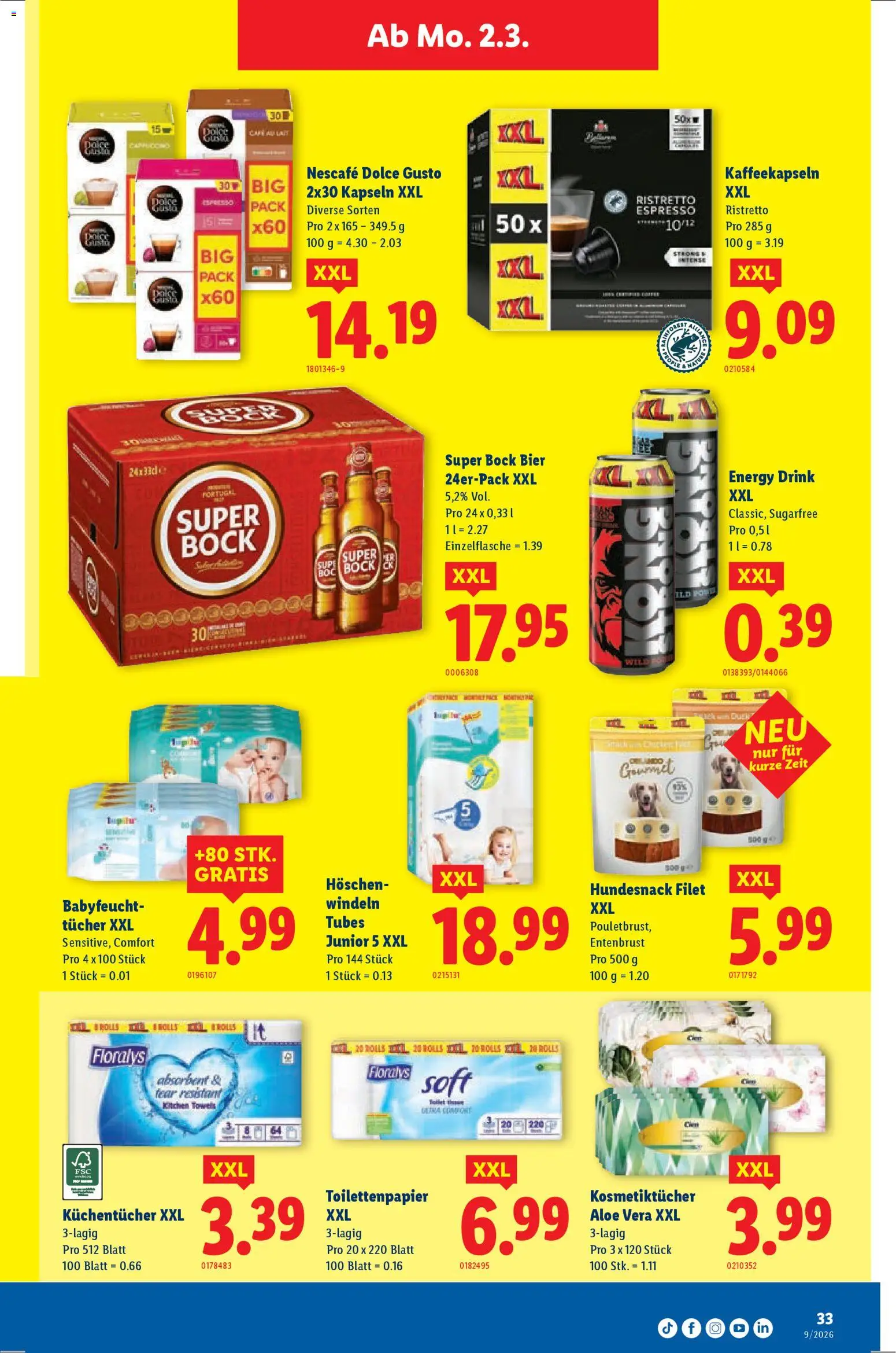 Lidl Aktionen – gültig ab 26.02.2026 | Seite: 33 | Produkte: Höschen, Bier, Toilettenpapier