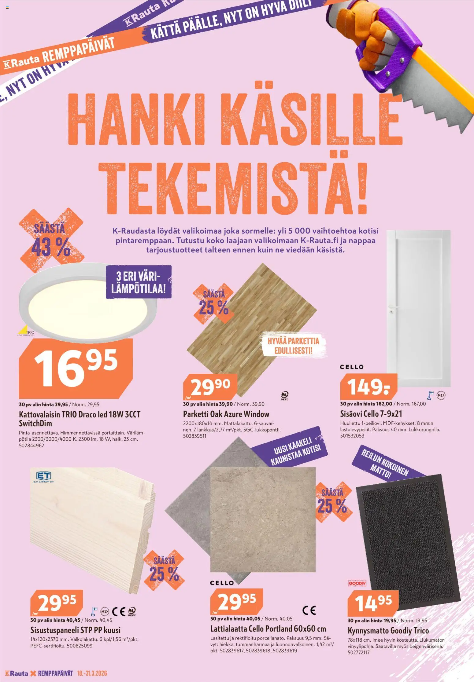 K-Rauta tarjoukset – voimassa 18.03.2026 alkaen | Sivu: 2 | Tuotteet: Matto, Kynnysmatto