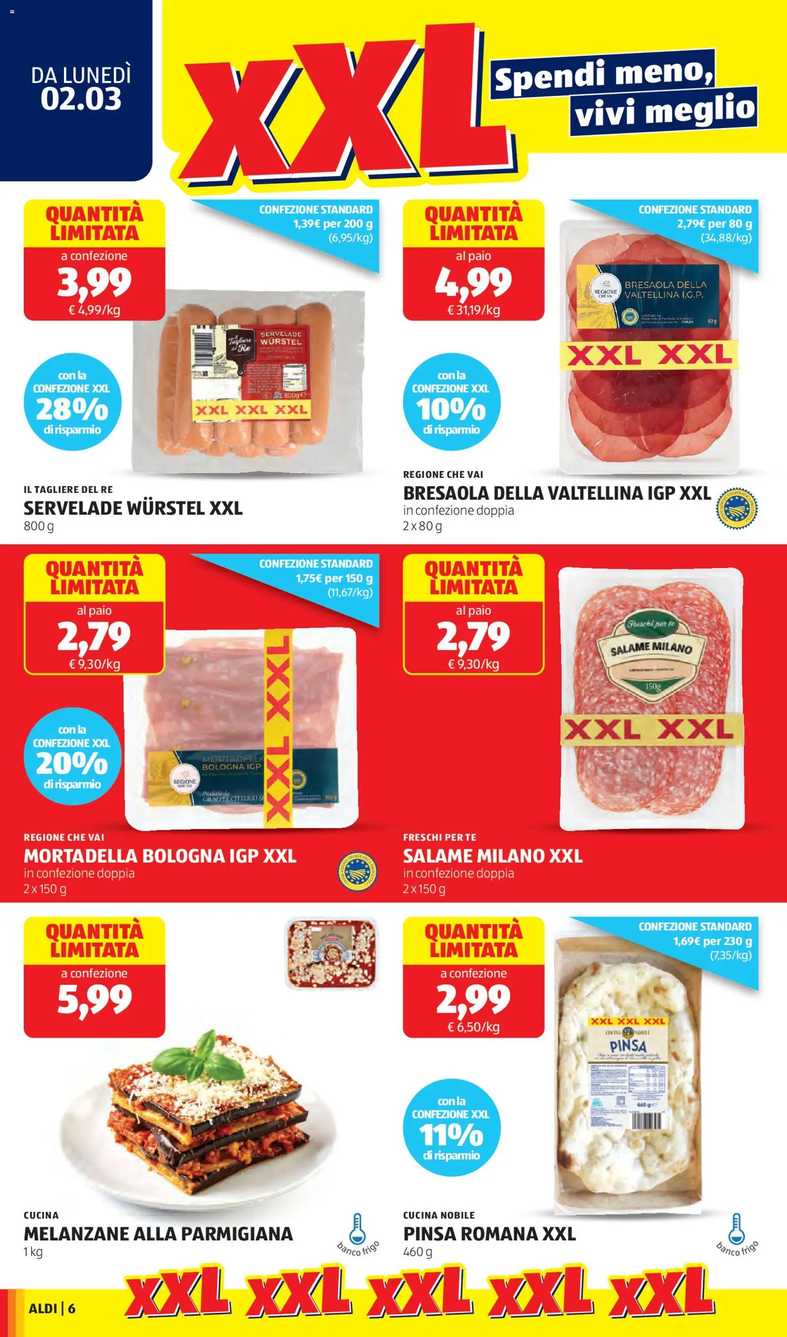Volantino Aldi del 02.03.2026 | Pagina: 6 | Prodotti: Salame, Bresaola, Wurstel, Tagliere