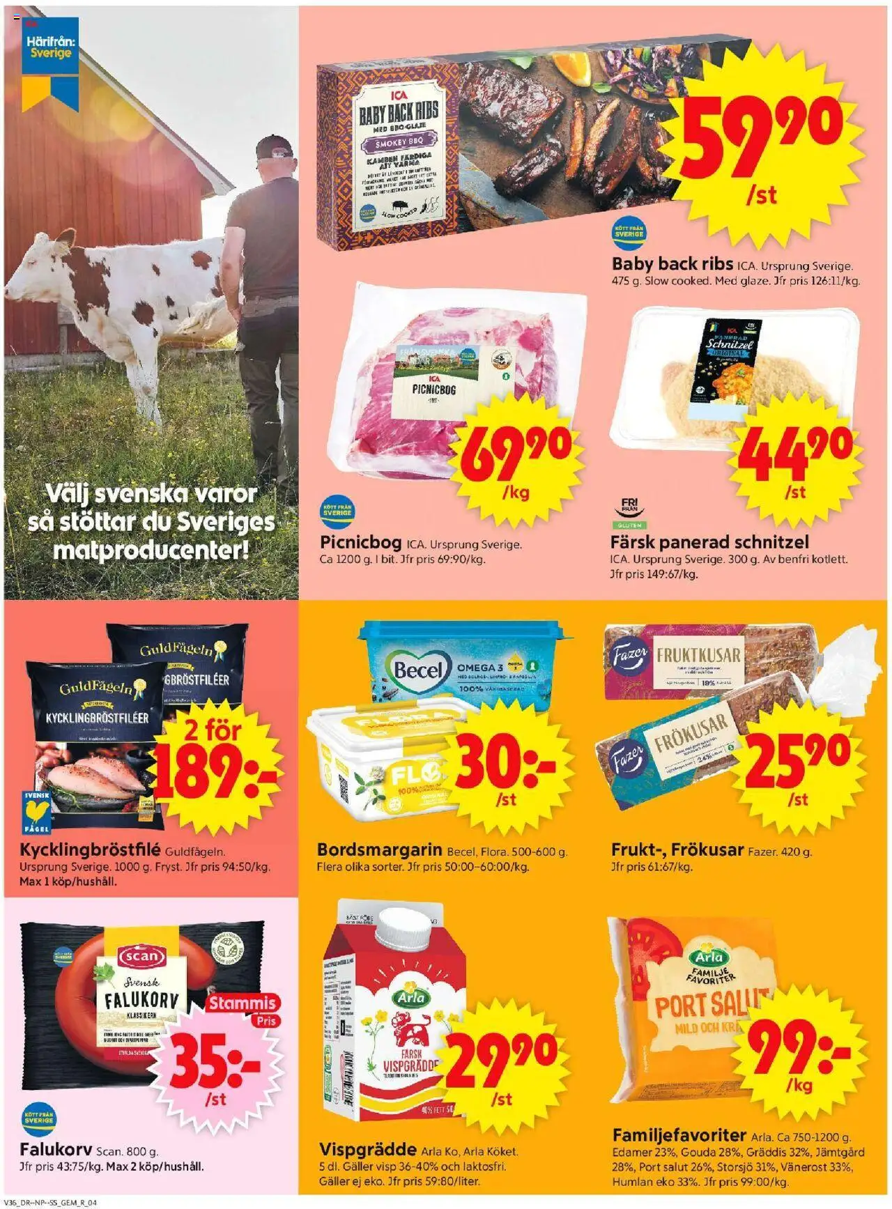 ICA Supermarket reklamblad aktuell från 01.09.2025 | Sida: 4 | Produkter: Visp, Galler, Falukorv, Vispgrädde